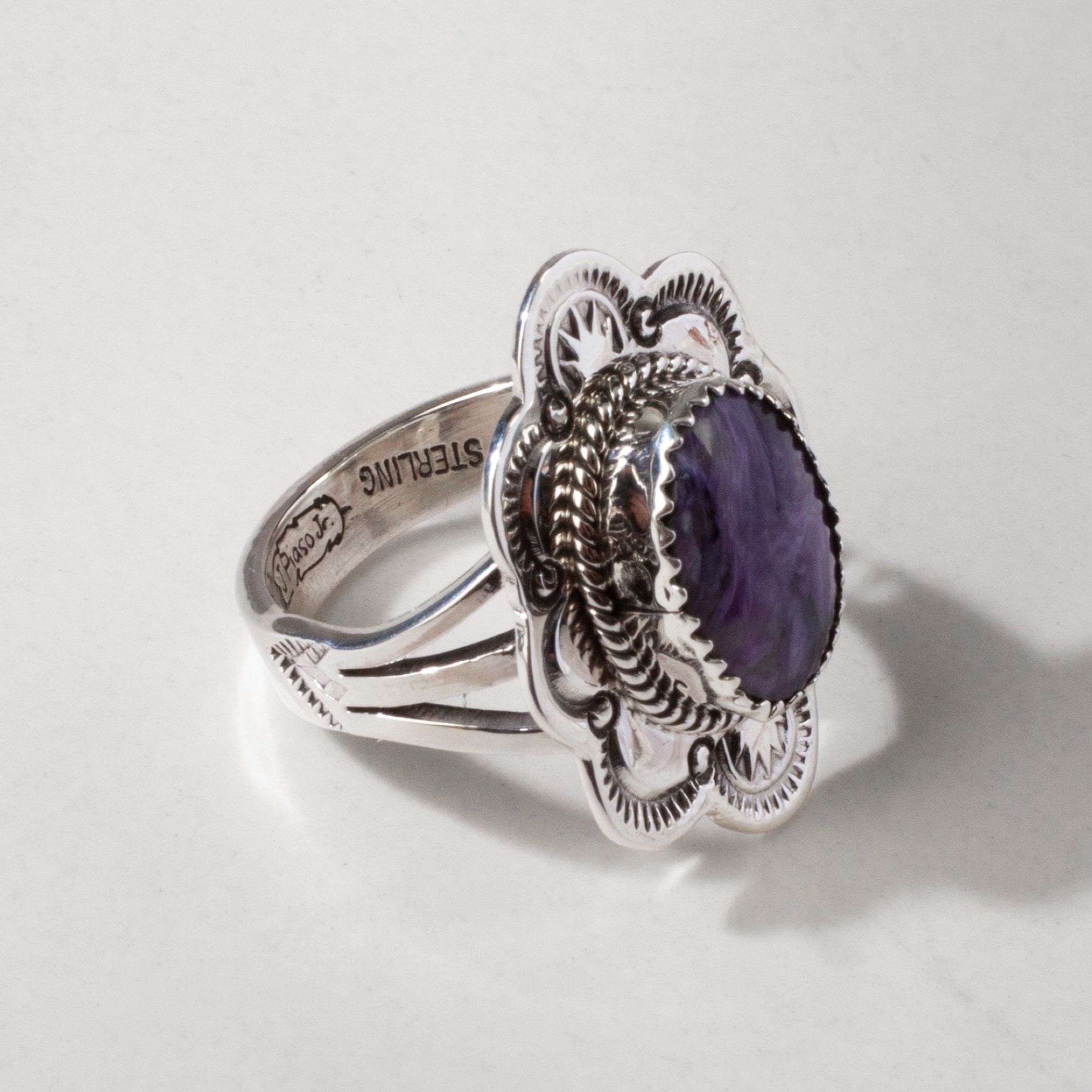 Kalifano Native American Jewelry 8 Joe Piaso Jr. Charoite Navajo USA Native American 925 Sterling Silver Ring NAR1200.061.8