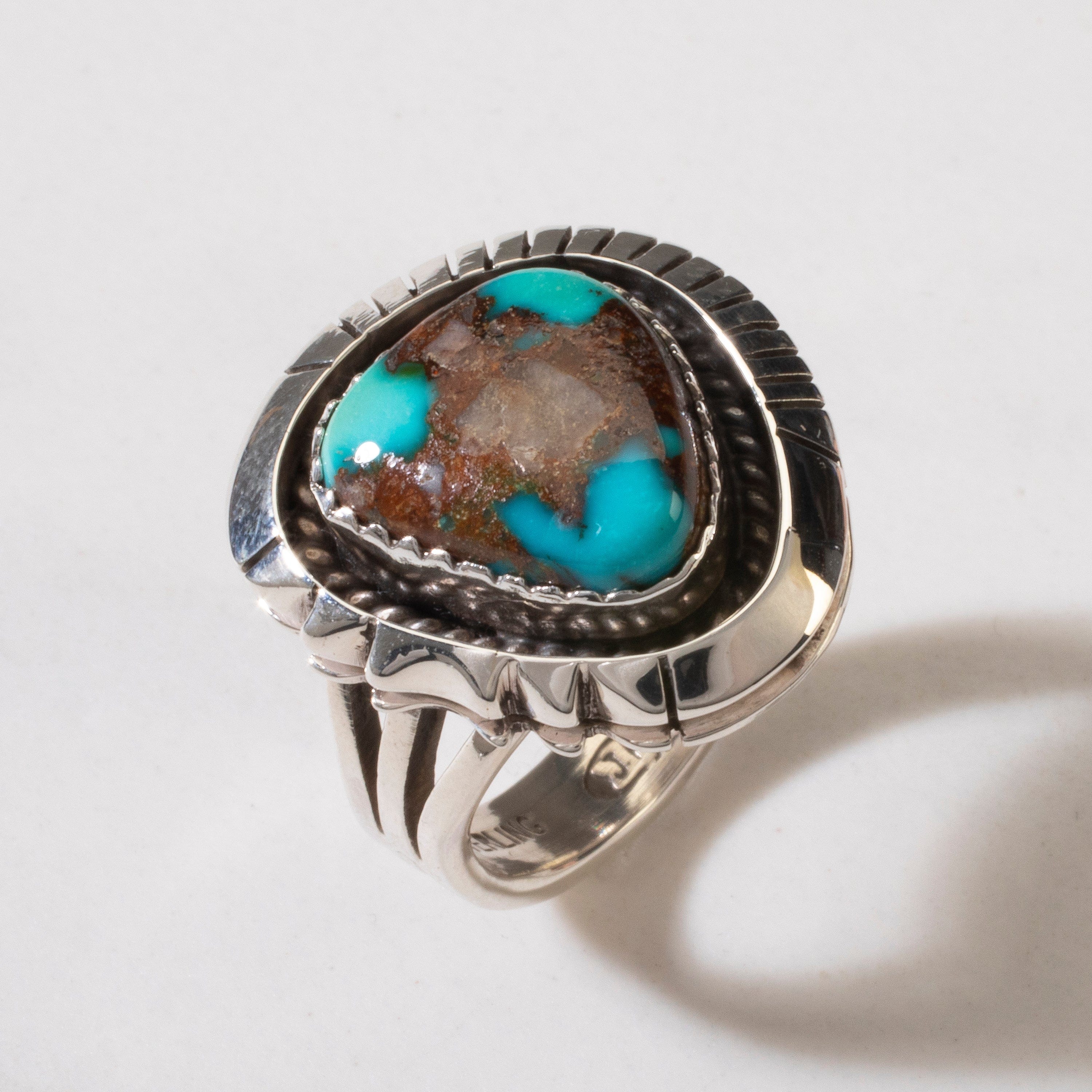 Kalifano Native American Jewelry 8 Joe Piaso Jr.  King Manassa Turquoise Navajo USA Native American Made 925 Sterling Silver Ring NAR700.044.8