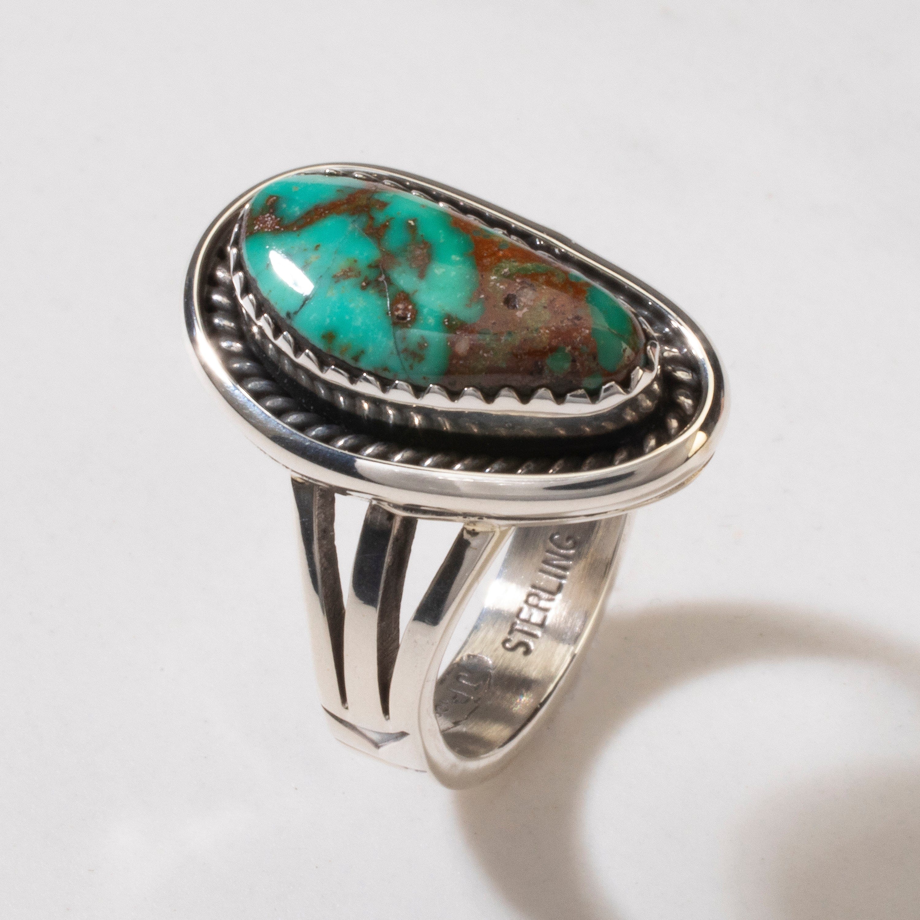 Kalifano Native American Jewelry 8 Joe Piaso Jr. King Manassa Turquoise Round Navajo USA Native American Made 925 Sterling Silver Ring NAR500.088.8
