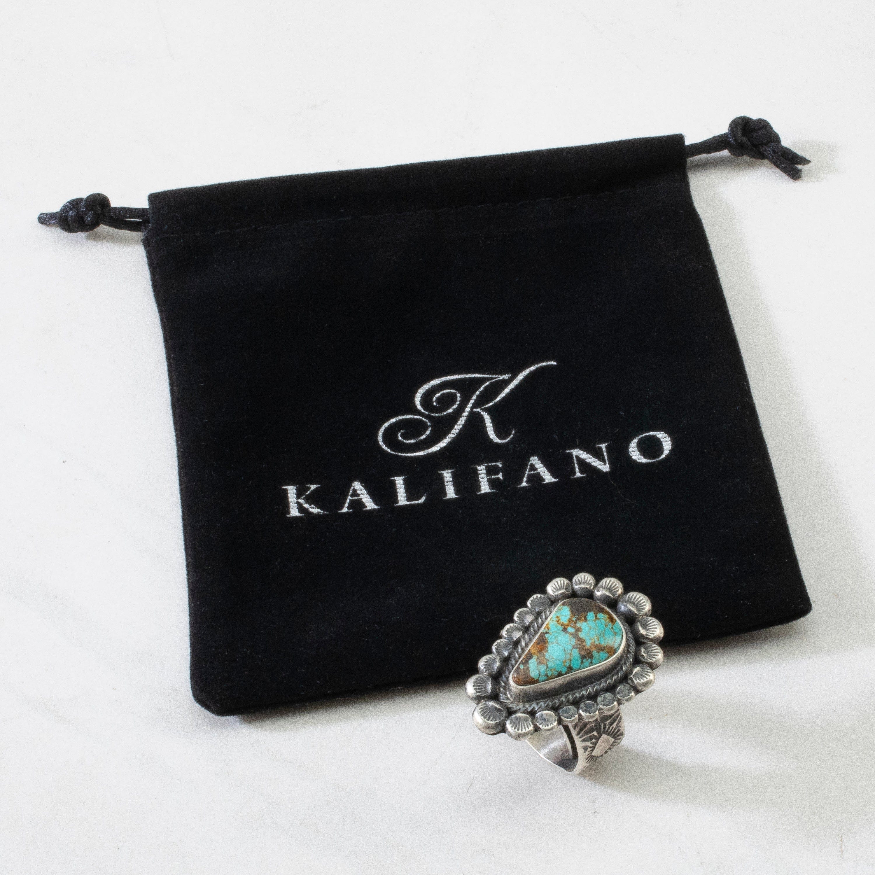 Kalifano Native American Jewelry ADJ Leon Martinez Carico Lake Turquoise Navajo USA Native American Made 925 Sterling Silver Ring NAR2400.017.ADJ