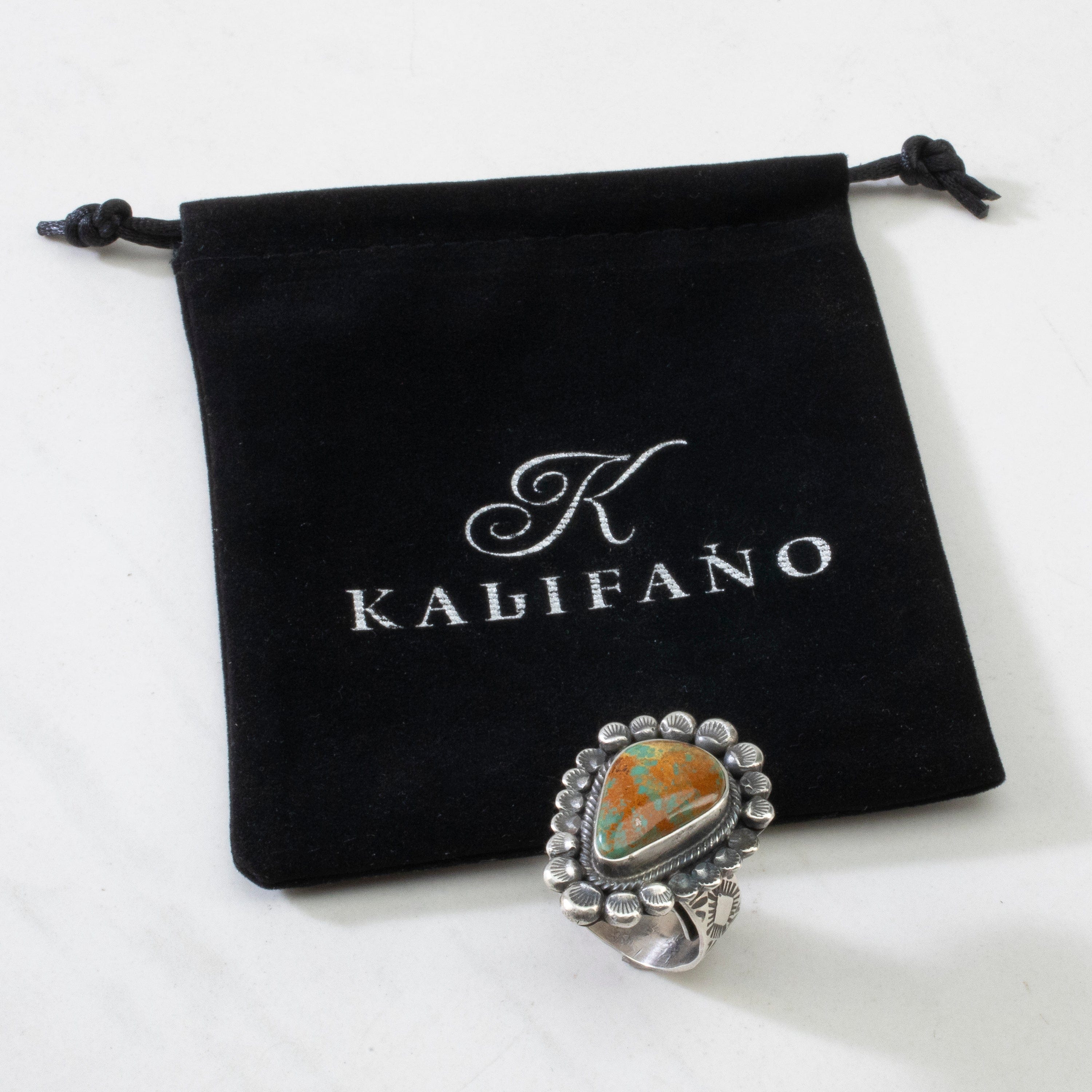 Kalifano Native American Jewelry ADJ Leon Martinez Carico Lake Turquoise Navajo USA Native American Made 925 Sterling Silver Ring NAR2400.018.ADJ