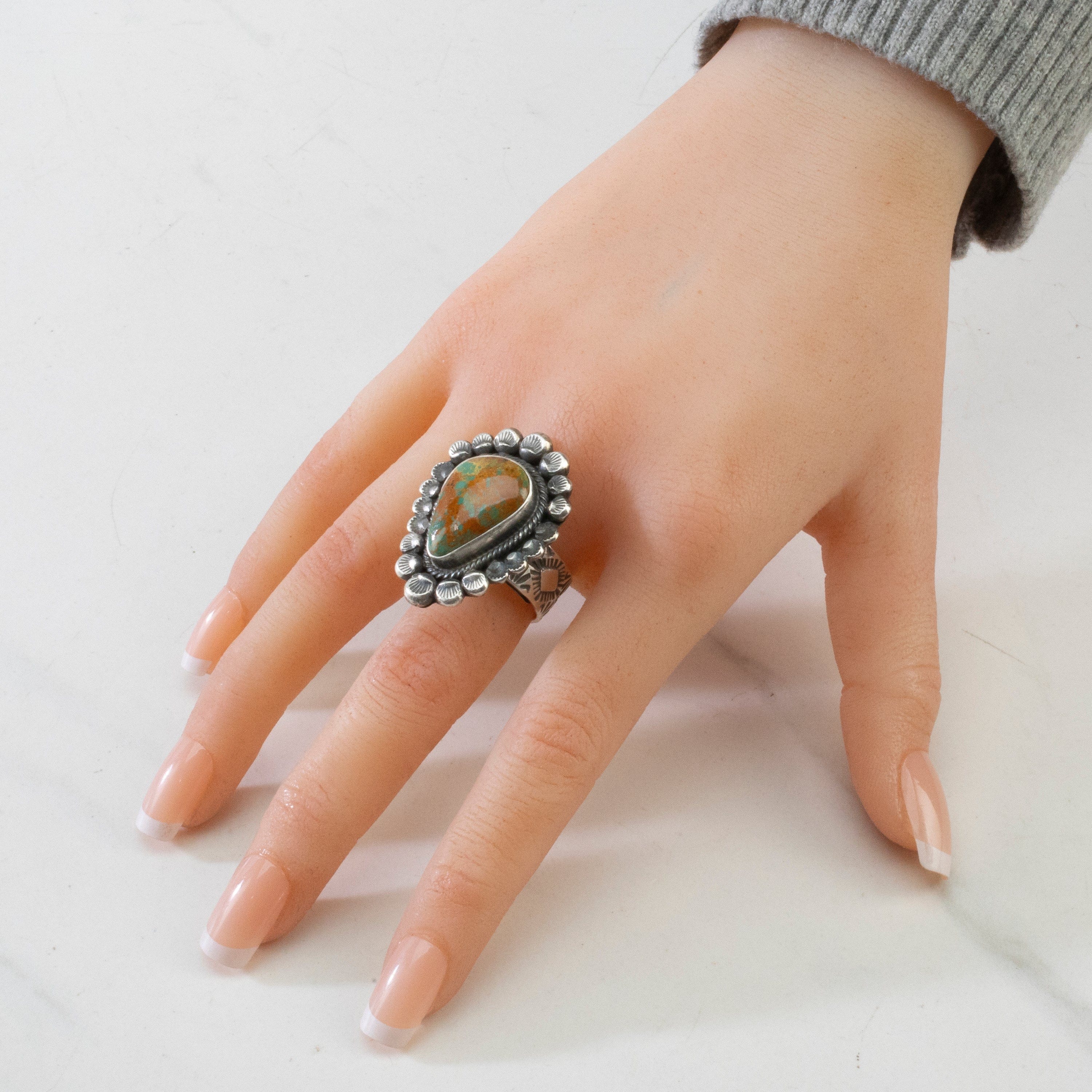 Kalifano Native American Jewelry ADJ Leon Martinez Carico Lake Turquoise Navajo USA Native American Made 925 Sterling Silver Ring NAR2400.018.ADJ