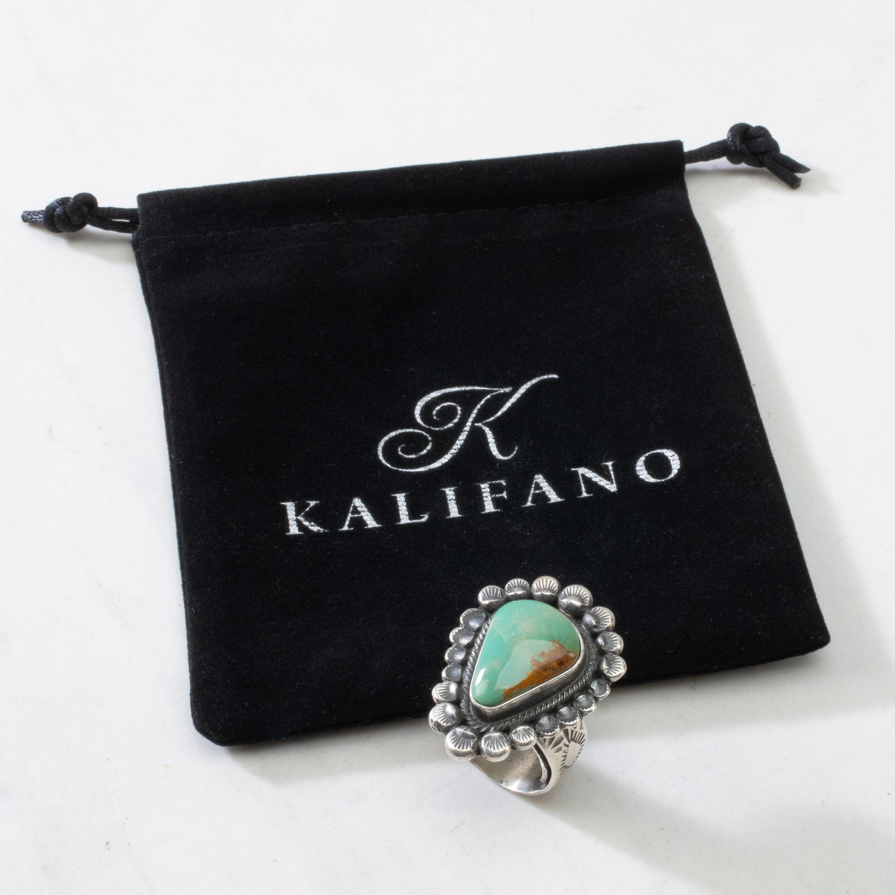 Kalifano Native American Jewelry ADJ Leon Martinez Carico Lake Turquoise Navajo USA Native American Made 925 Sterling Silver Ring NAR2400.019.ADJ