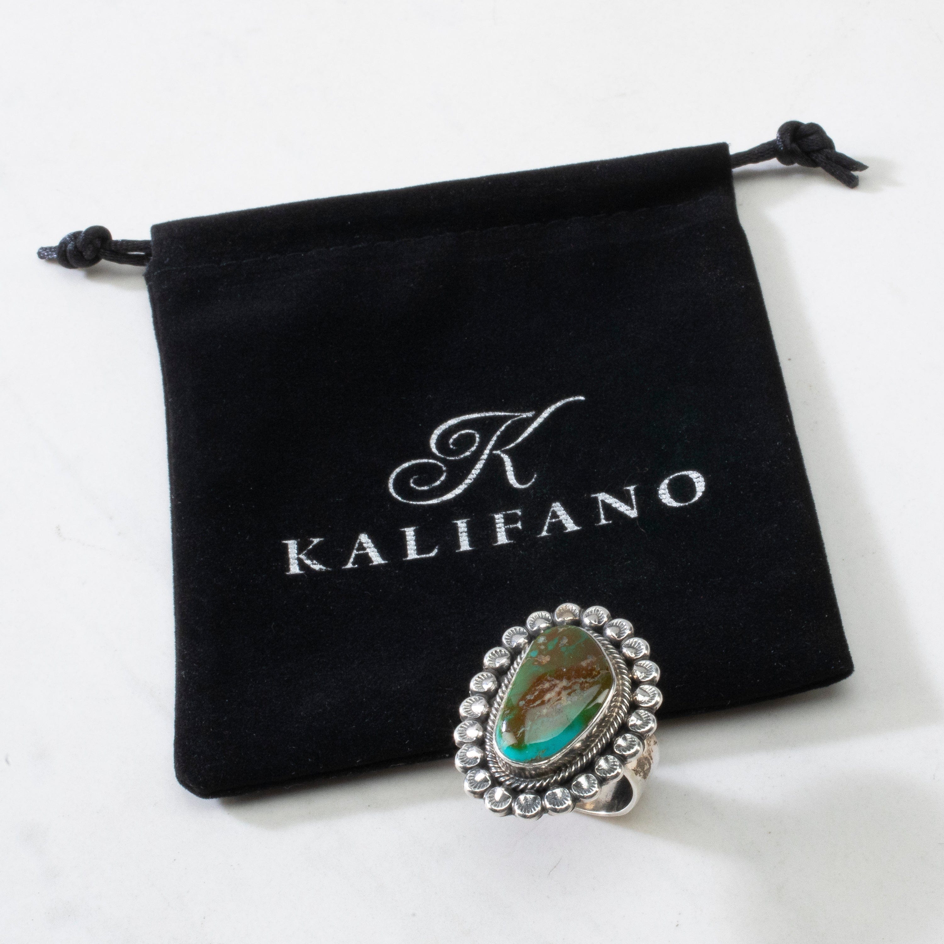 Kalifano Native American Jewelry ADJ Leon Martinez Carico Lake Turquoise Navajo USA Native American Made 925 Sterling Silver Ring NAR2400.020.ADJ