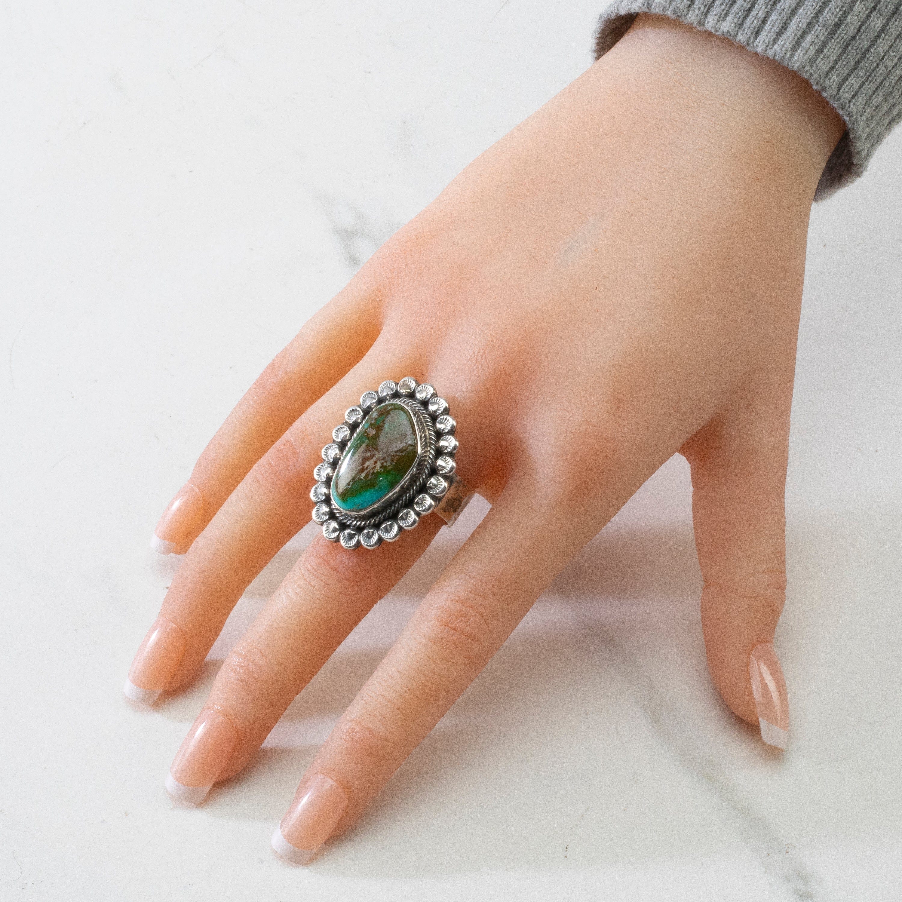 Kalifano Native American Jewelry ADJ Leon Martinez Carico Lake Turquoise Navajo USA Native American Made 925 Sterling Silver Ring NAR2400.020.ADJ
