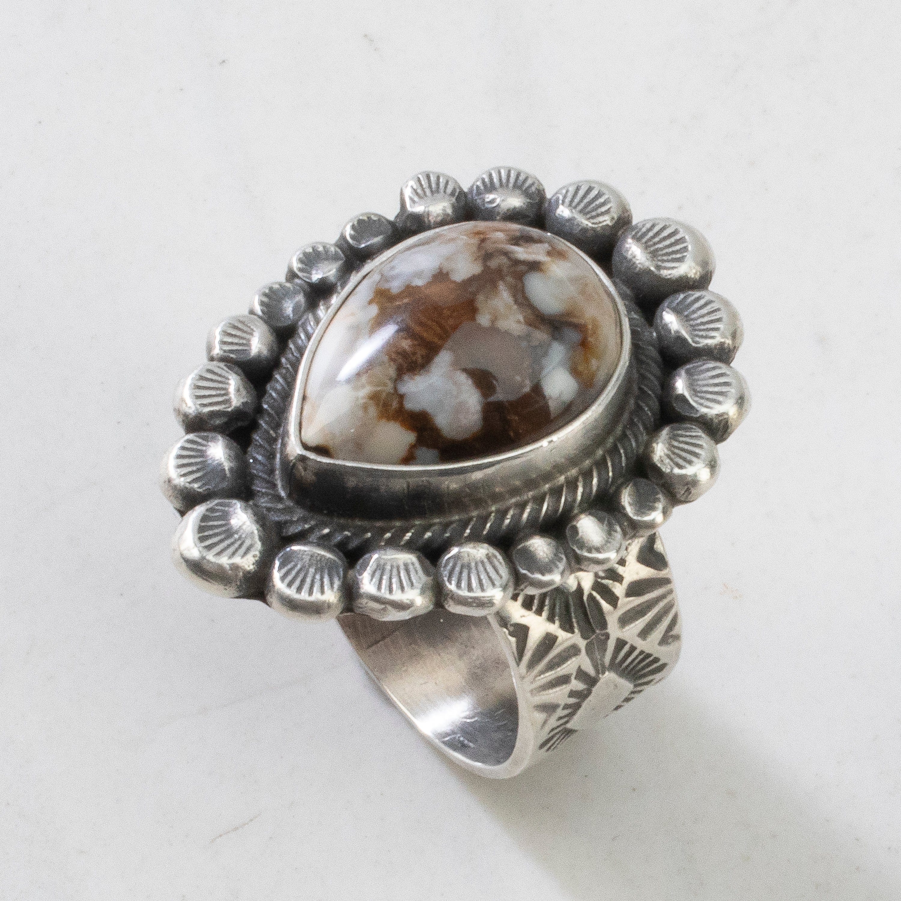 Kalifano Native American Jewelry ADJ Leon Martinez White Buffalo Turquoise Navajo USA Native American Made 925 Sterling Silver Ring NAR2400.021.ADJ