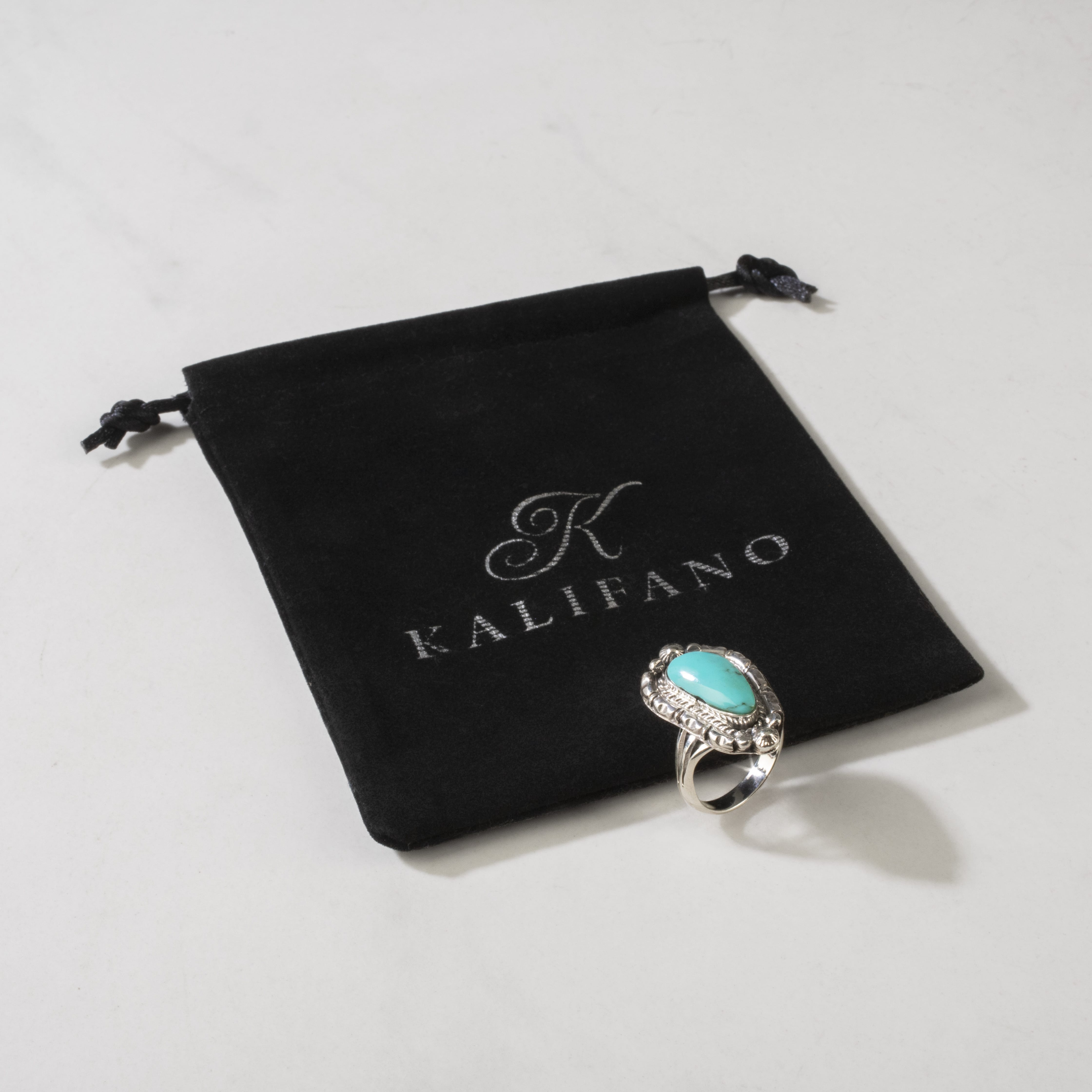 Kalifano Native American Jewelry Alice R. Sanders Kingman Turquoise Navajo USA Native American 925 Made Sterling Silver Ring