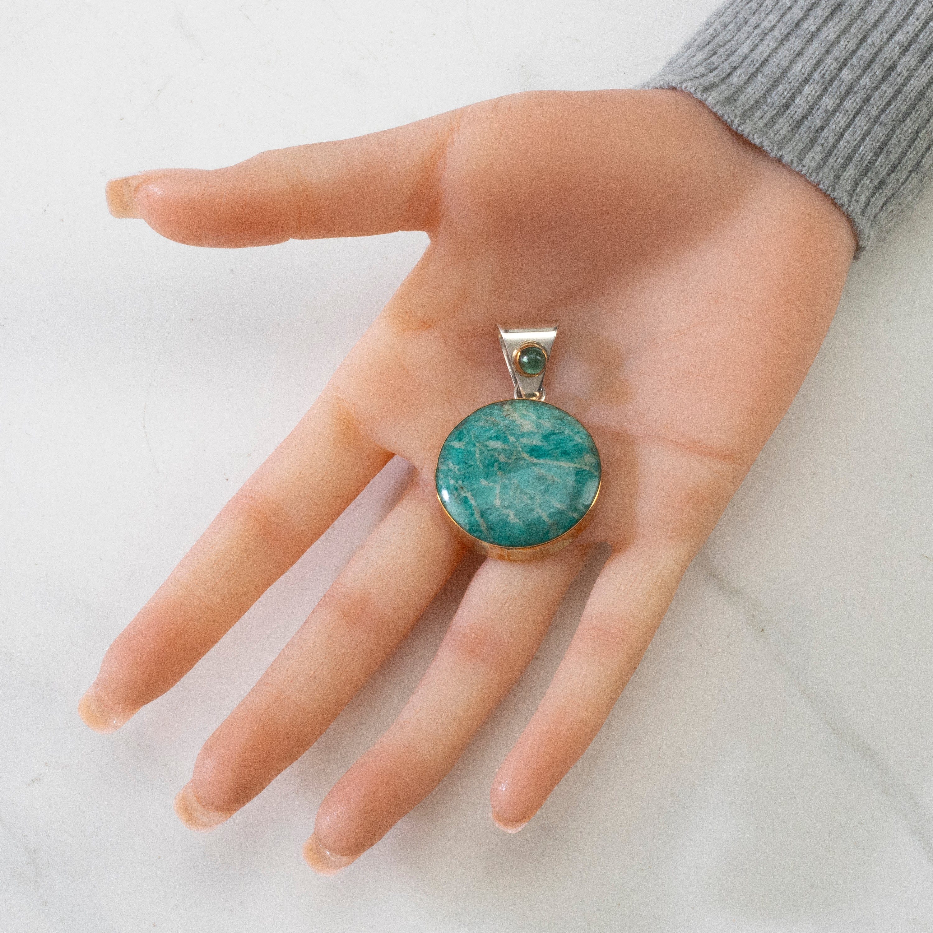 Kalifano Native American Jewelry Amazonite USA Native American Made 925 Sterling Silver & 12K Gold Filled Pendant NAN700.025