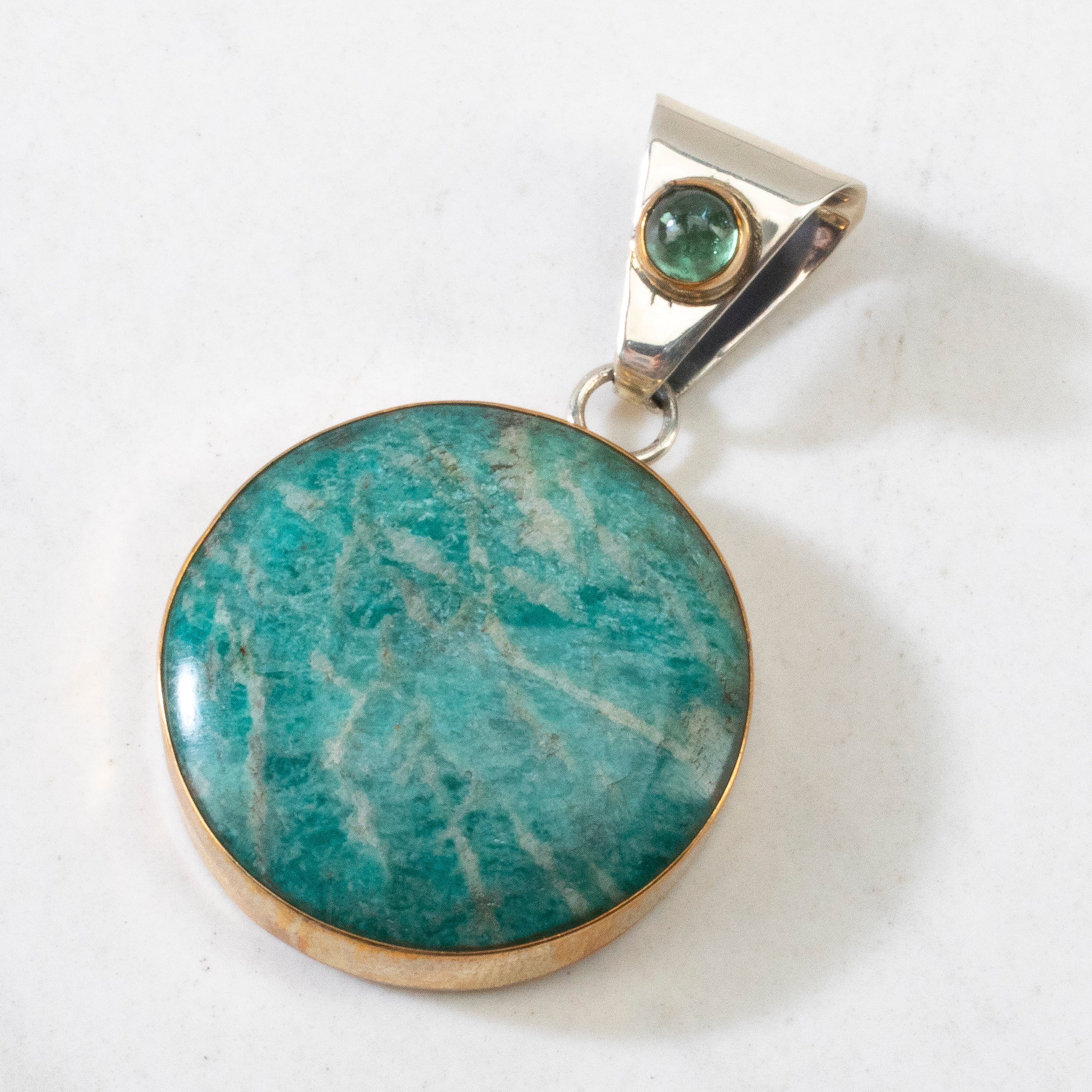 Kalifano Native American Jewelry Amazonite USA Native American Made 925 Sterling Silver & 12K Gold Filled Pendant NAN700.025