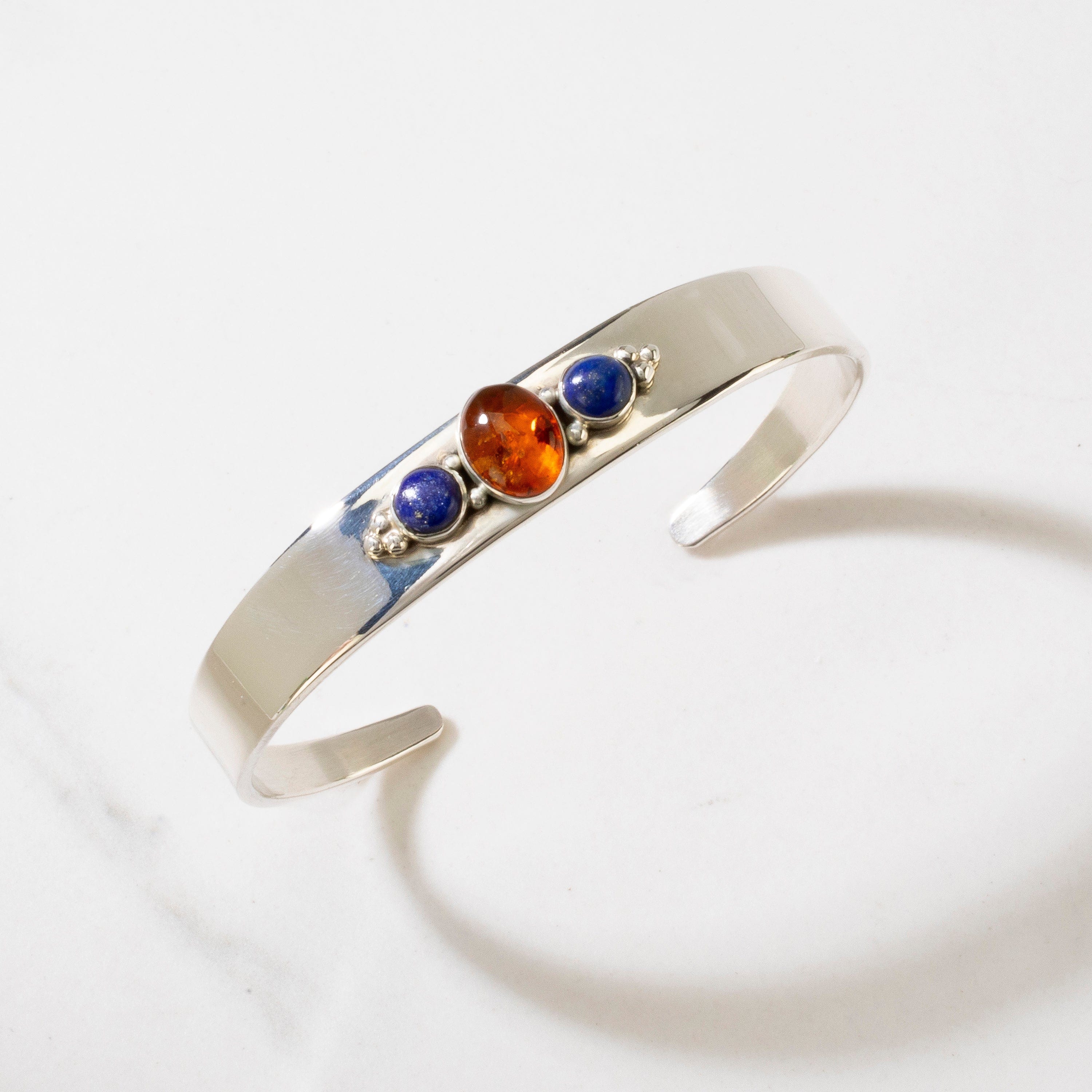 Kalifano Native American Jewelry Amber & Lapis Navajo USA Native American Made 925 Sterling Silver Cuff NAB600.018