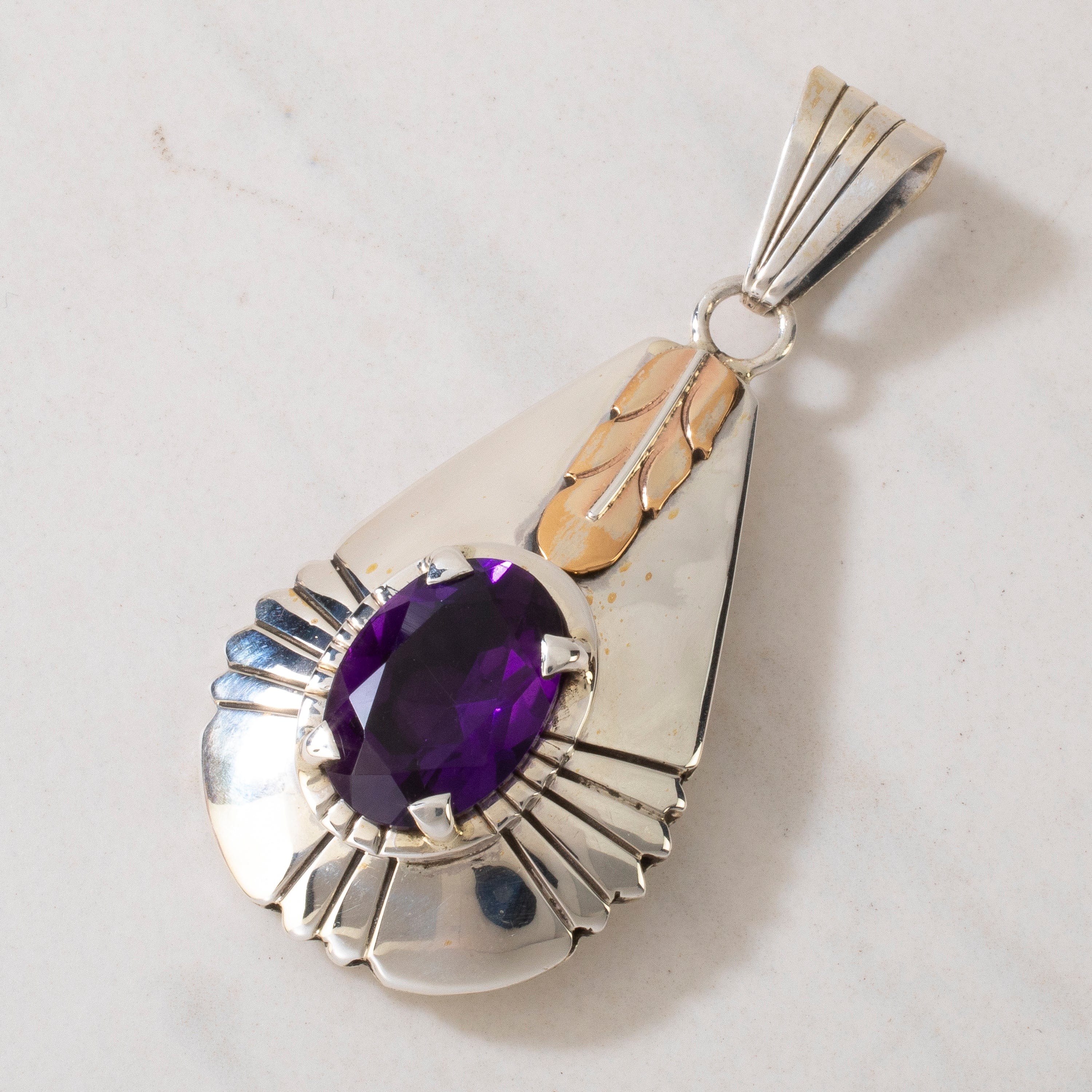 Kalifano Native American Jewelry Amethyst Navajo USA Native American Made 925 Sterling Silver Pendant NAN800.016