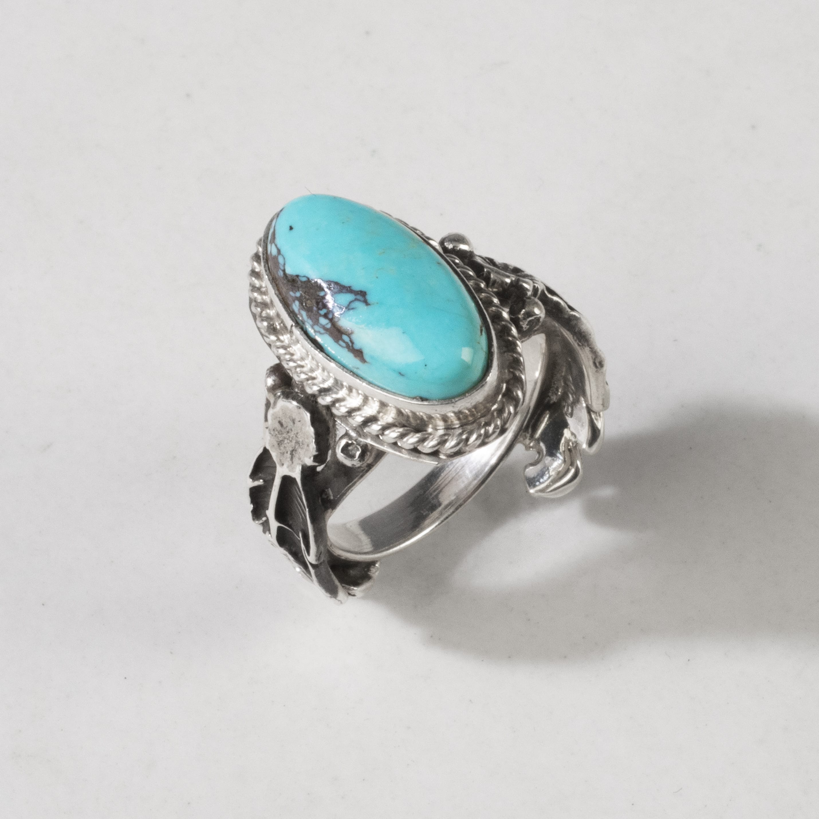 Kalifano Native American Jewelry Annette Chiquito Kingman Turquoise Feather Navajo USA Native American Made 925 Sterling Silver Ring