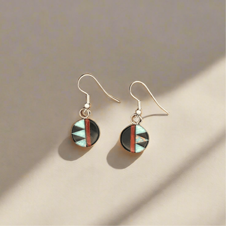 Kalifano Native American Jewelry Antionetti Ahiyite Multi Gem Inlay Zuni USA Native American Made 925 Sterling Silver Earrings with French Hook NAE400.054