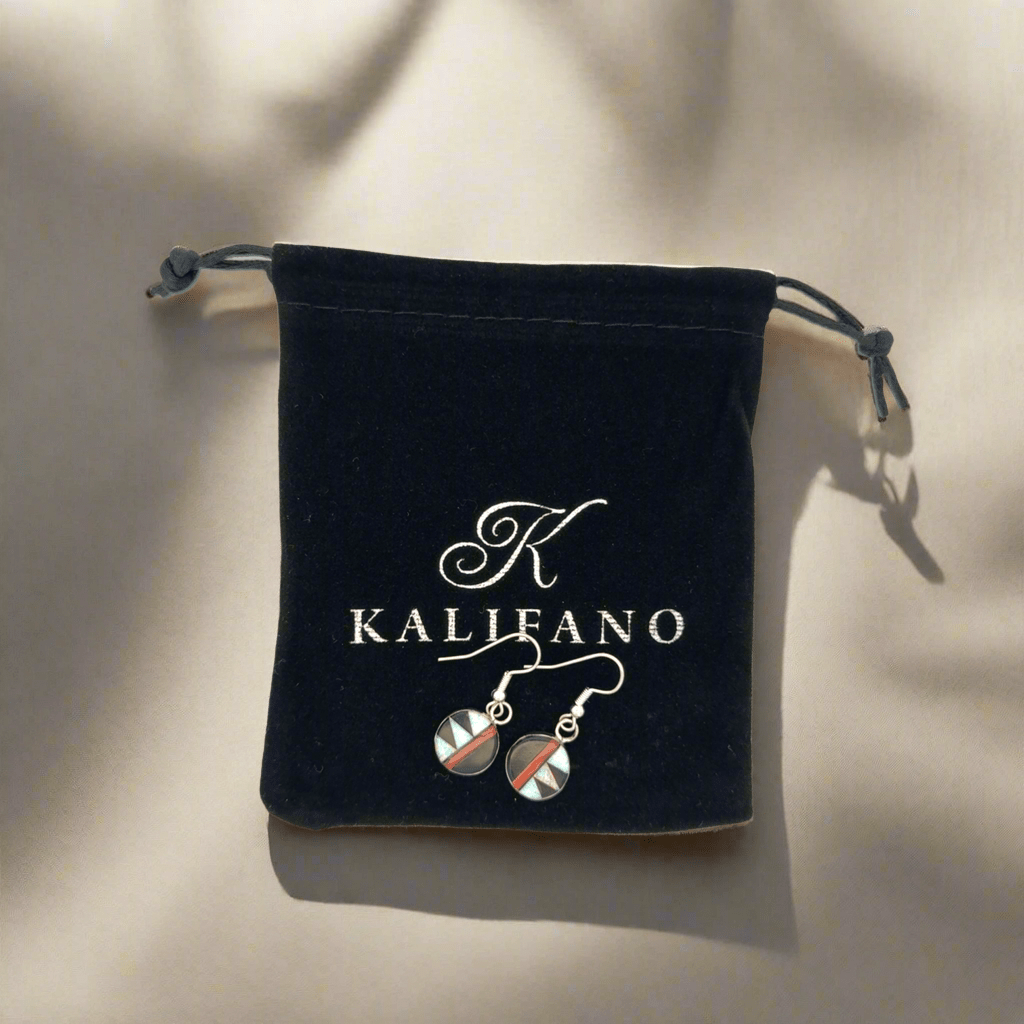Kalifano Native American Jewelry Antionetti Ahiyite Multi Gem Inlay Zuni USA Native American Made 925 Sterling Silver Earrings with French Hook NAE400.054