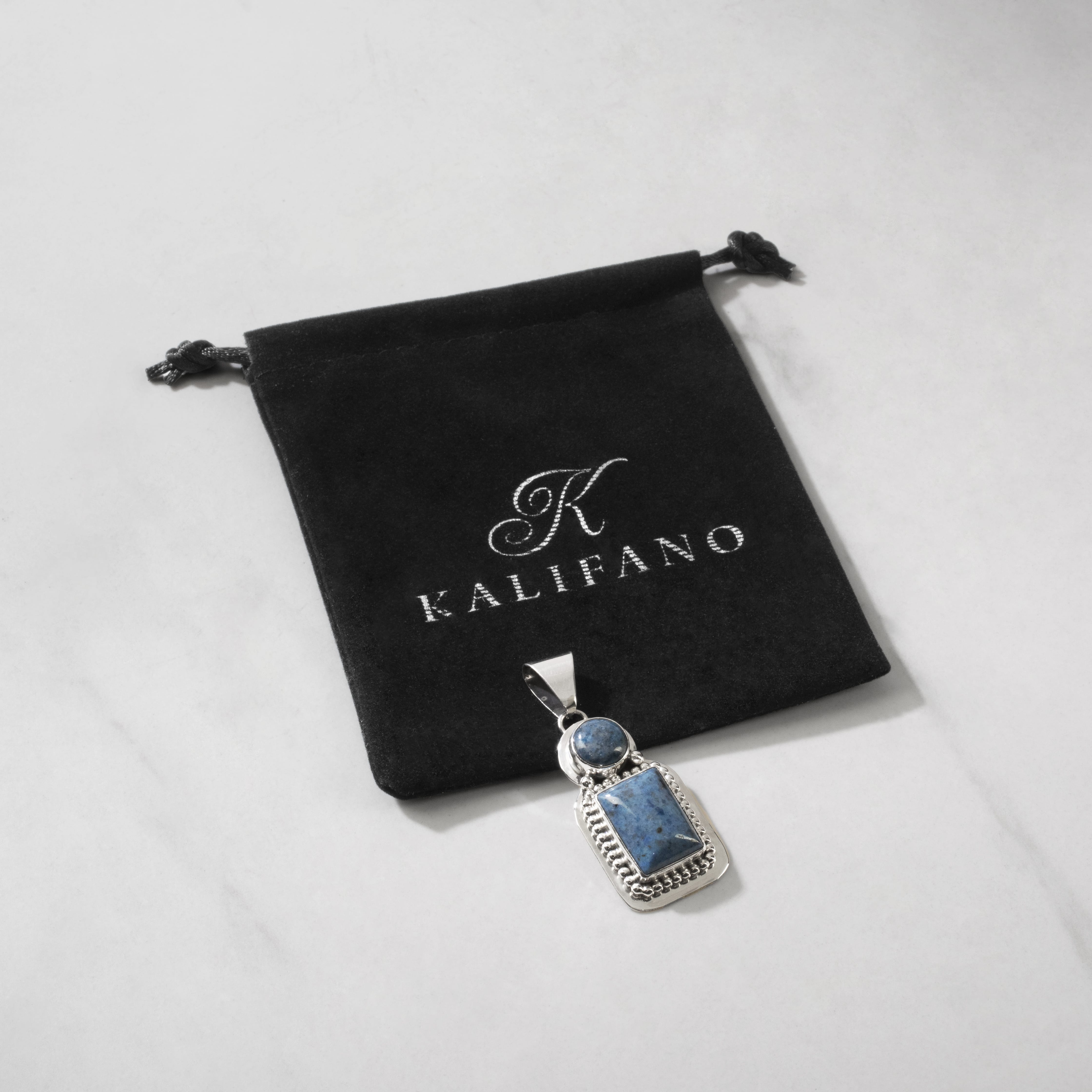 Kalifano Native American Jewelry Bea Tom Denim Lapis Navajo USA Native American Made 925 Sterling Silver Pendant NAN400.027