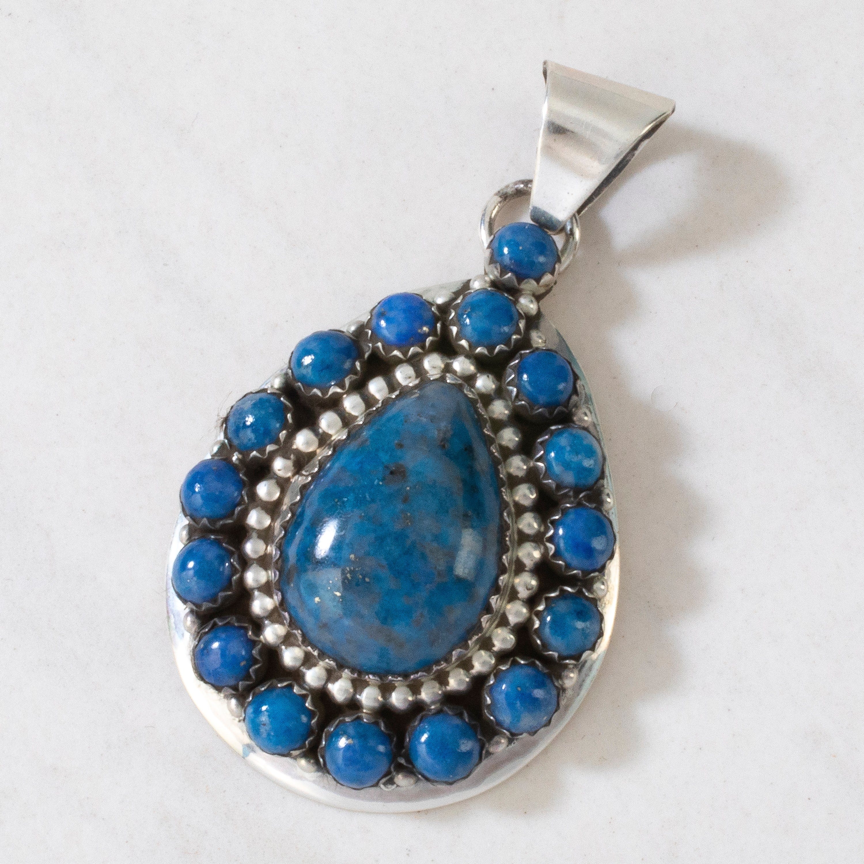 Kalifano Native American Jewelry Bea Tom Denim Lapis Navajo USA Native American Made 925 Sterling Silver Pendant NAN600.027