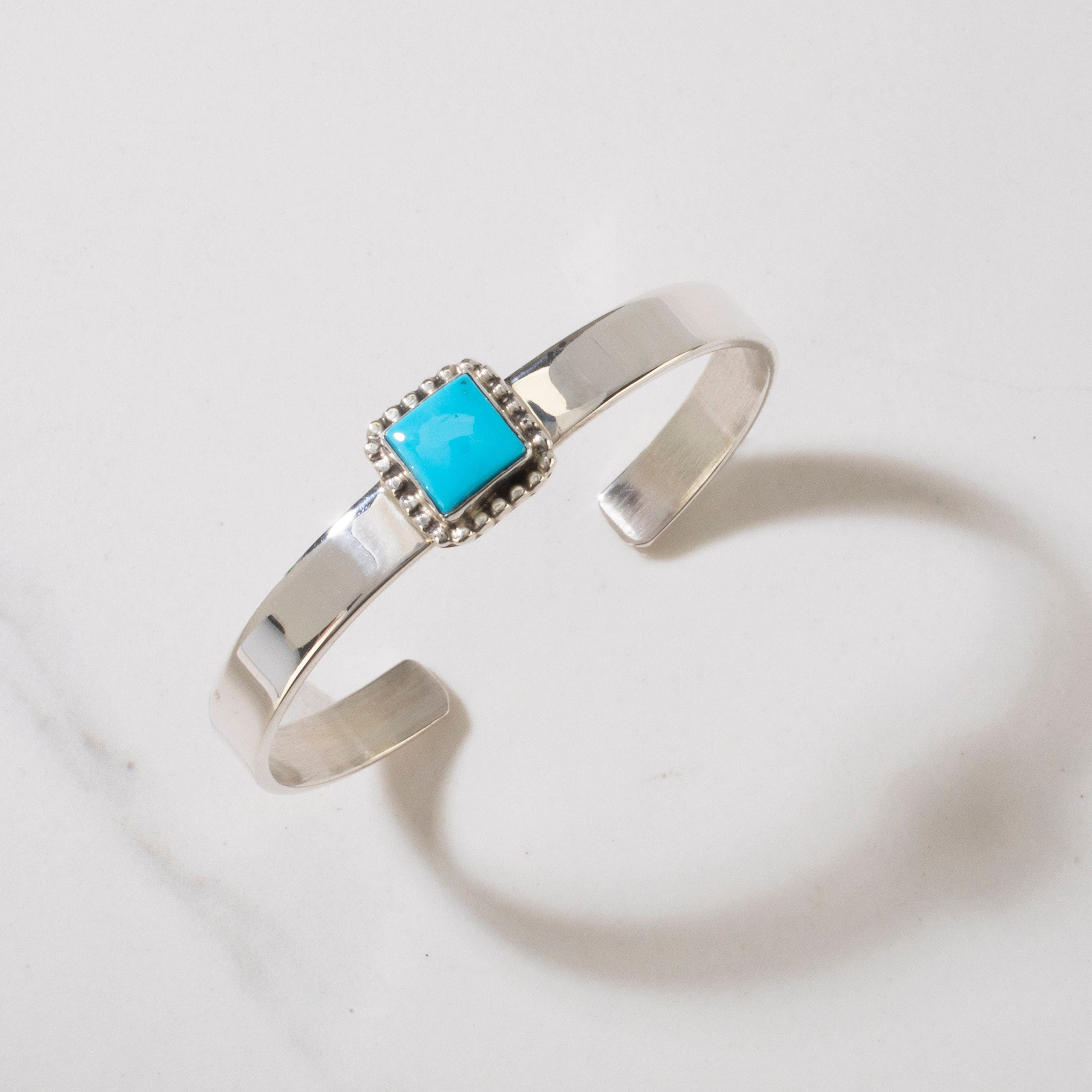 Kalifano Native American Jewelry Bea Tom Navajo Sleeping Beauty Turquoise Square USA Native American Made 925 Sterling Silver Cuff NAB500.012