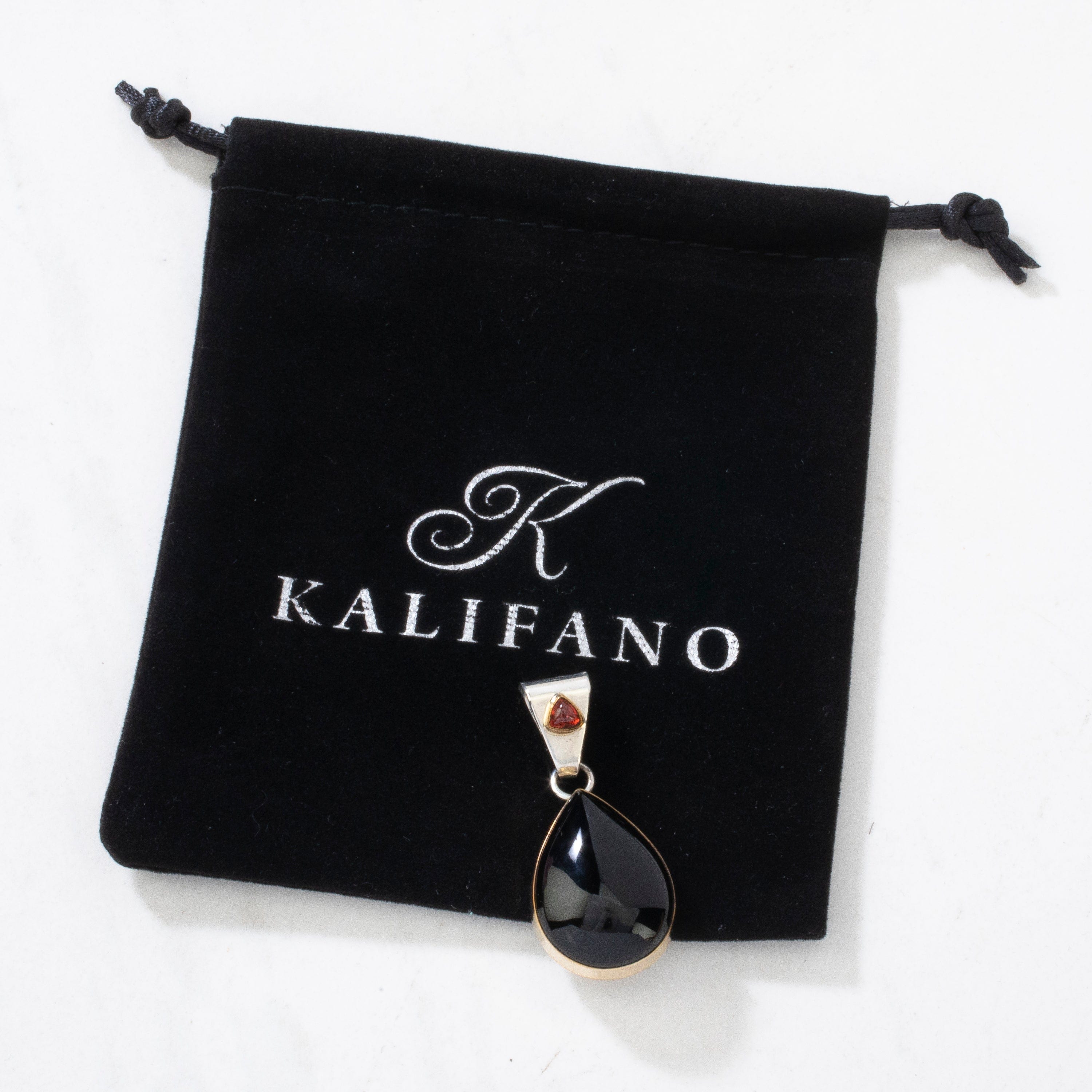 Kalifano Native American Jewelry Black Onyx & Citrine Teardrop Navajo USA Native American Made 925 Sterling Silver Pendant NAN350.008