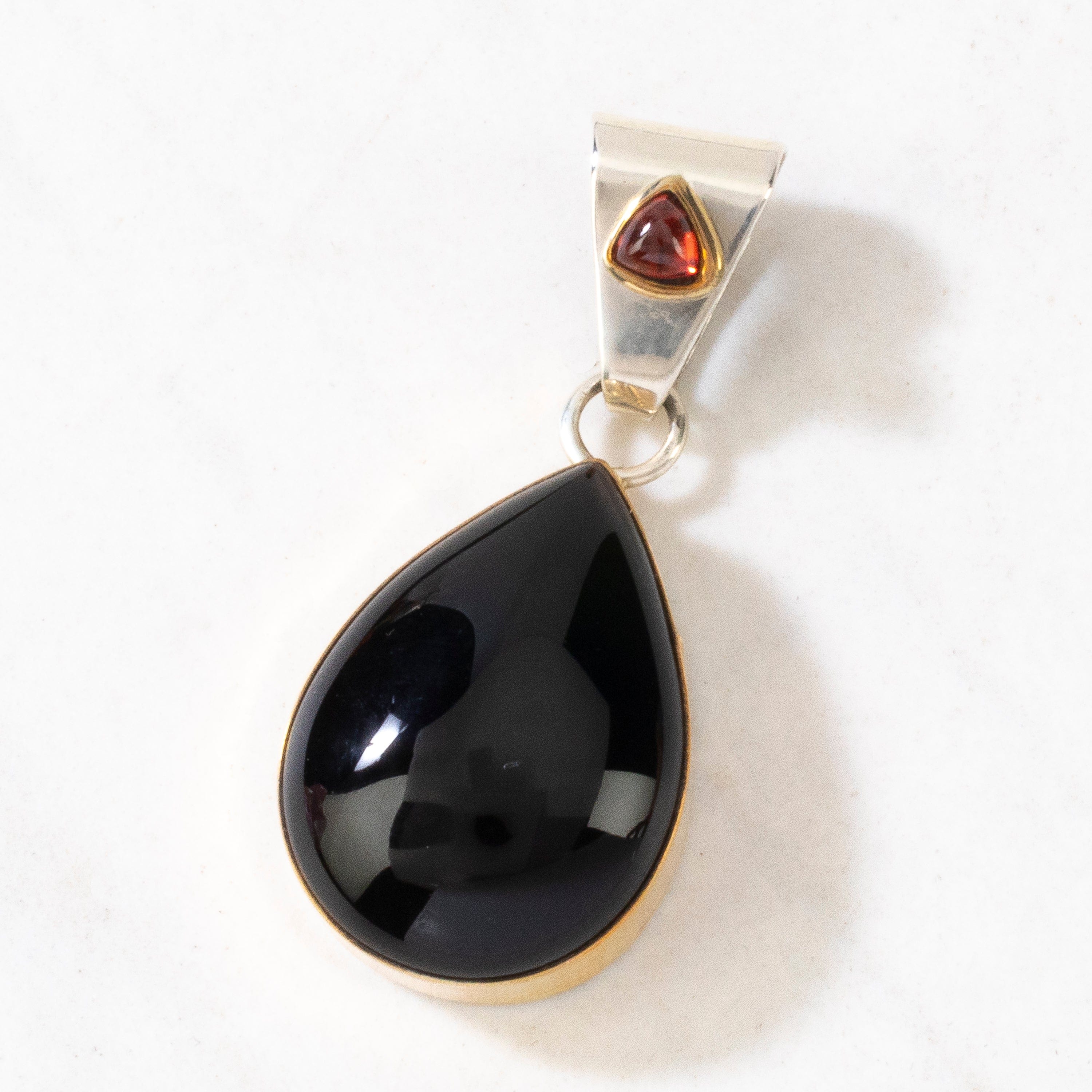 Kalifano Native American Jewelry Black Onyx & Citrine Teardrop Navajo USA Native American Made 925 Sterling Silver Pendant NAN350.008