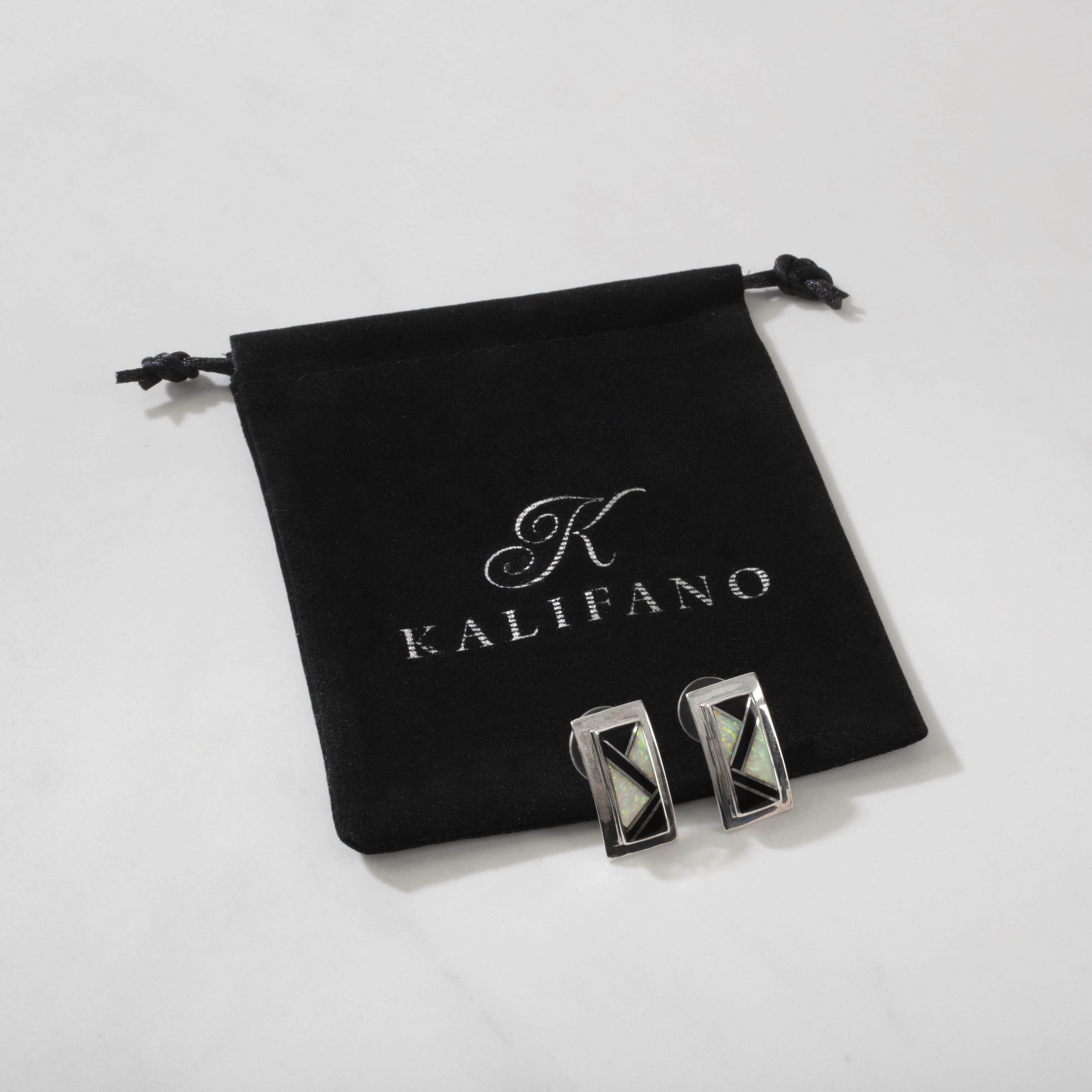 Kalifano Native American Jewelry Black Onyx & Opal USA Native American Made 925 Sterling Silver Earrings with Stud Backing NAE600.029