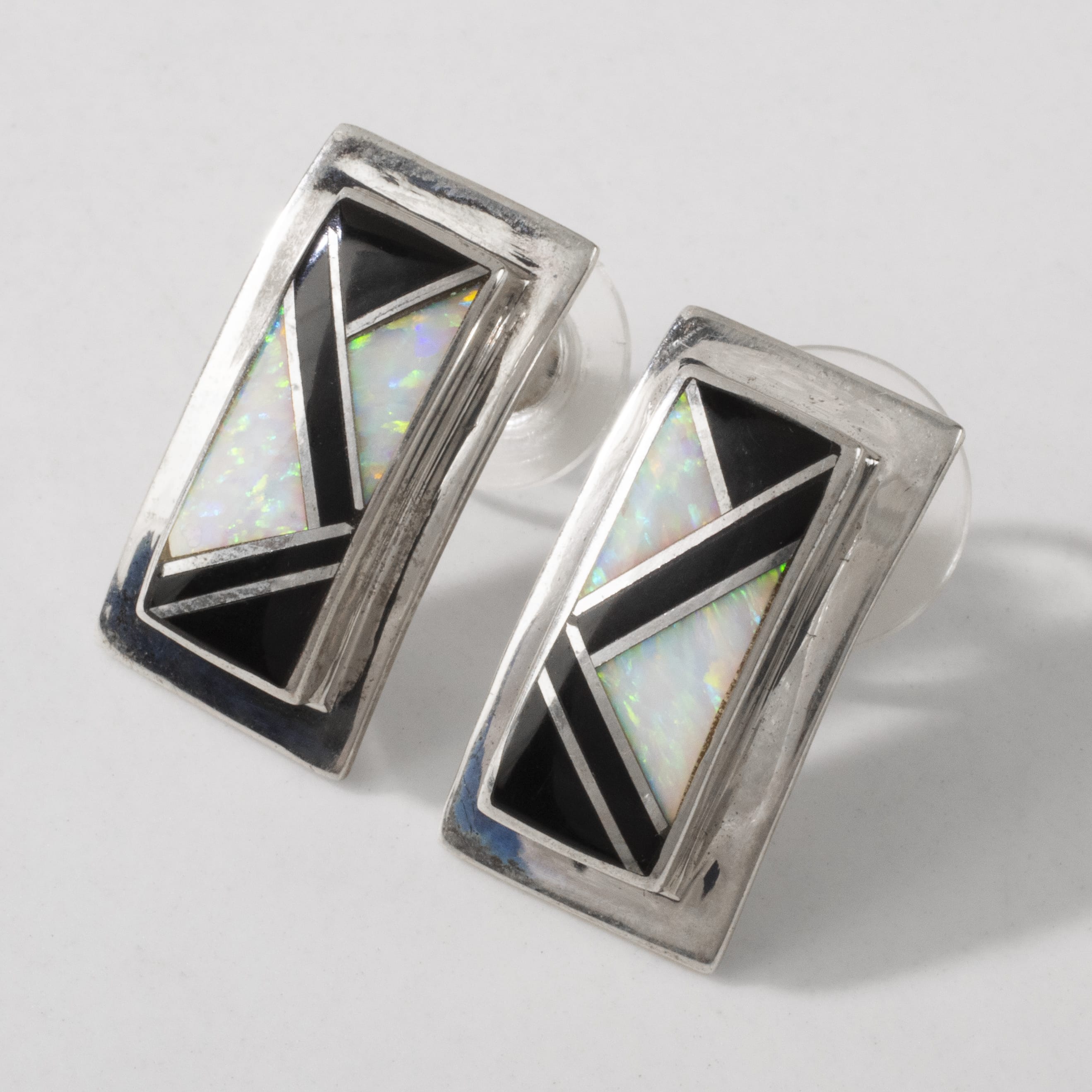 Kalifano Native American Jewelry Black Onyx & Opal USA Native American Made 925 Sterling Silver Earrings with Stud Backing NAE600.029