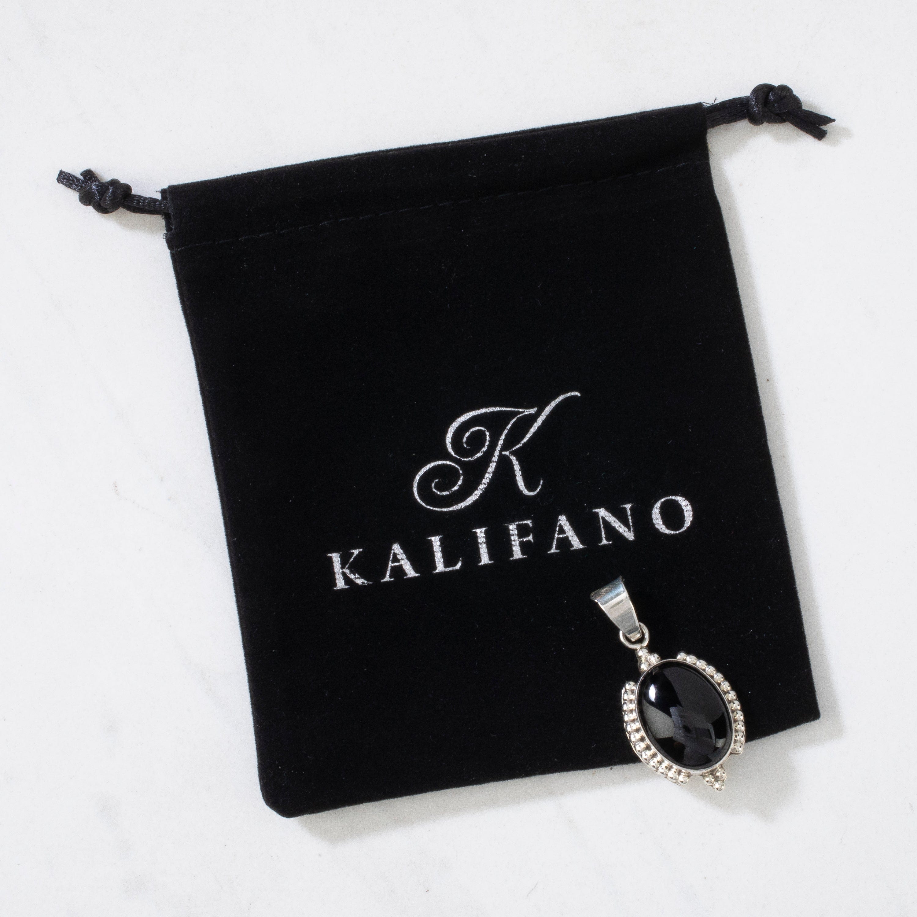 Kalifano Native American Jewelry Black Onyx USA Native American Made 925 Sterling Silver Pendant NAN300.014