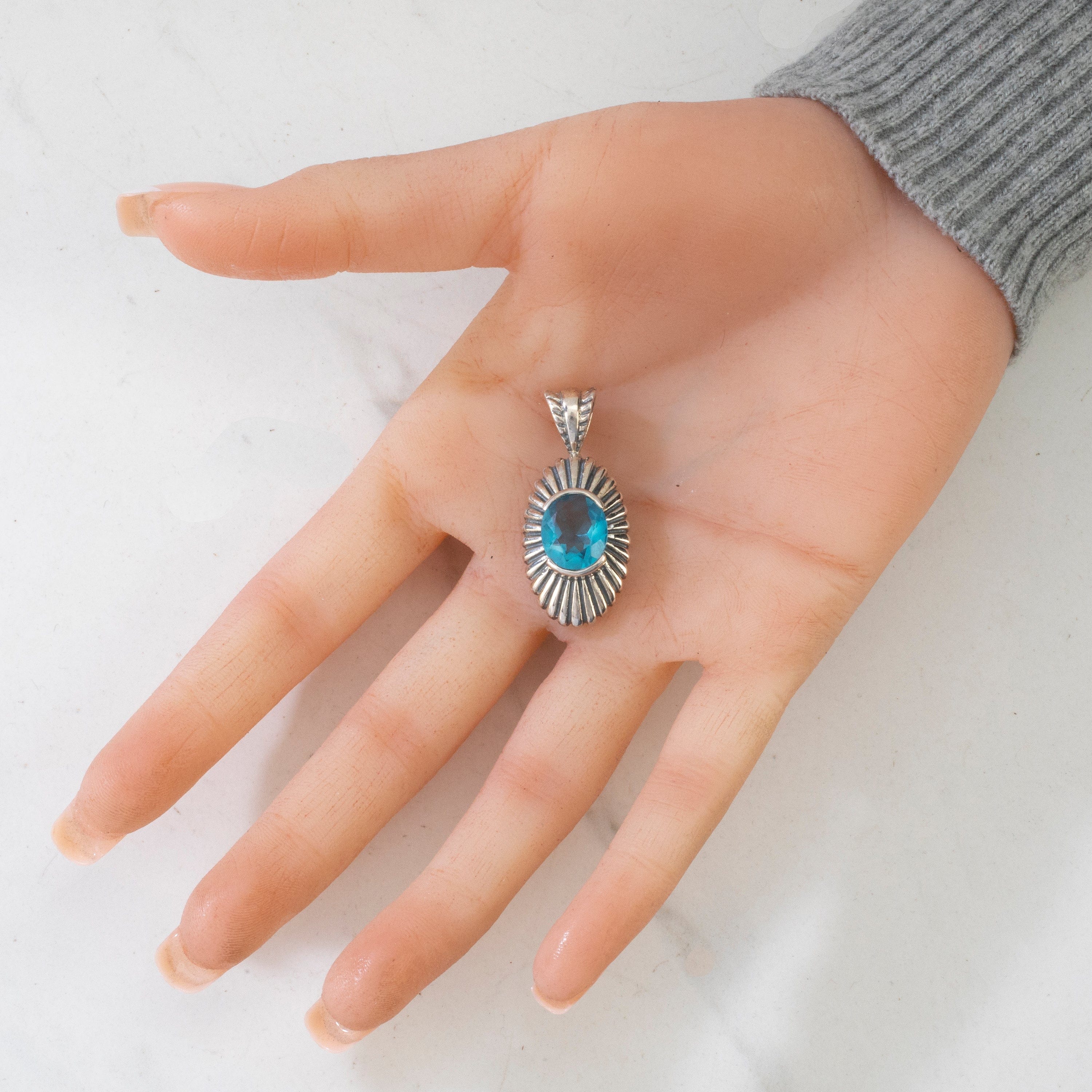 Kalifano Native American Jewelry Blue Topaz USA Native American Made 925 Sterling Silver Pendant NAN400.023