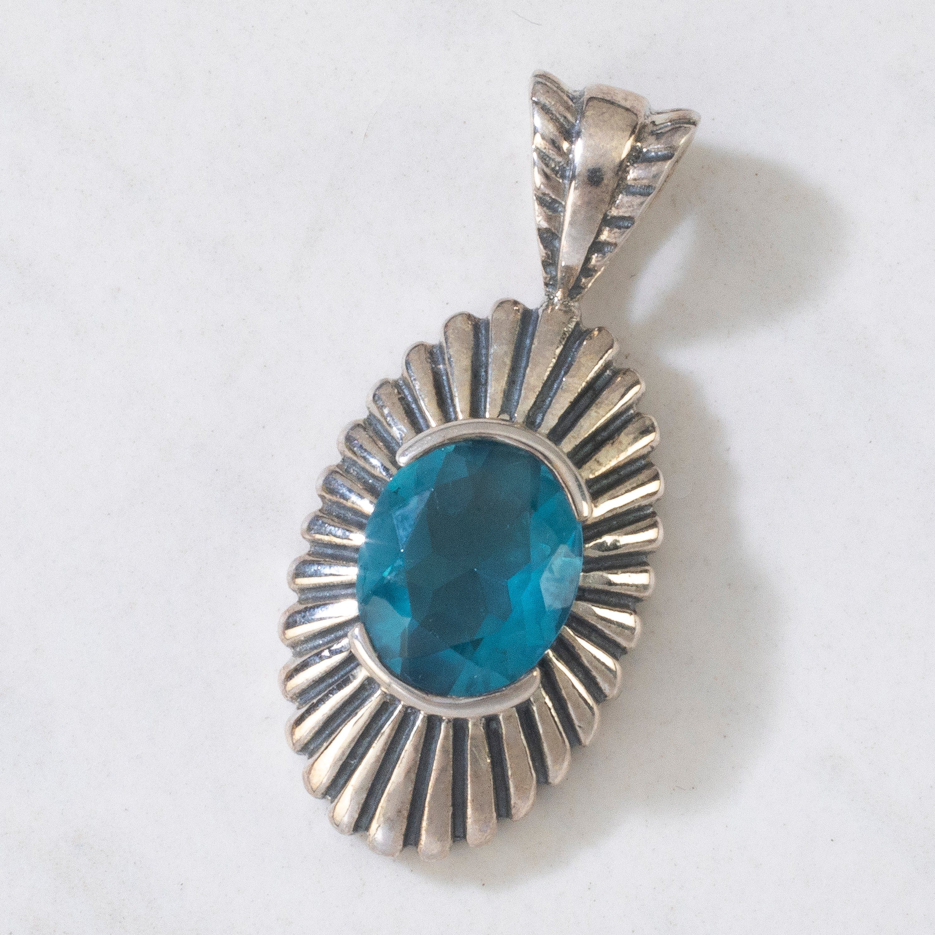 Kalifano Native American Jewelry Blue Topaz USA Native American Made 925 Sterling Silver Pendant NAN400.023