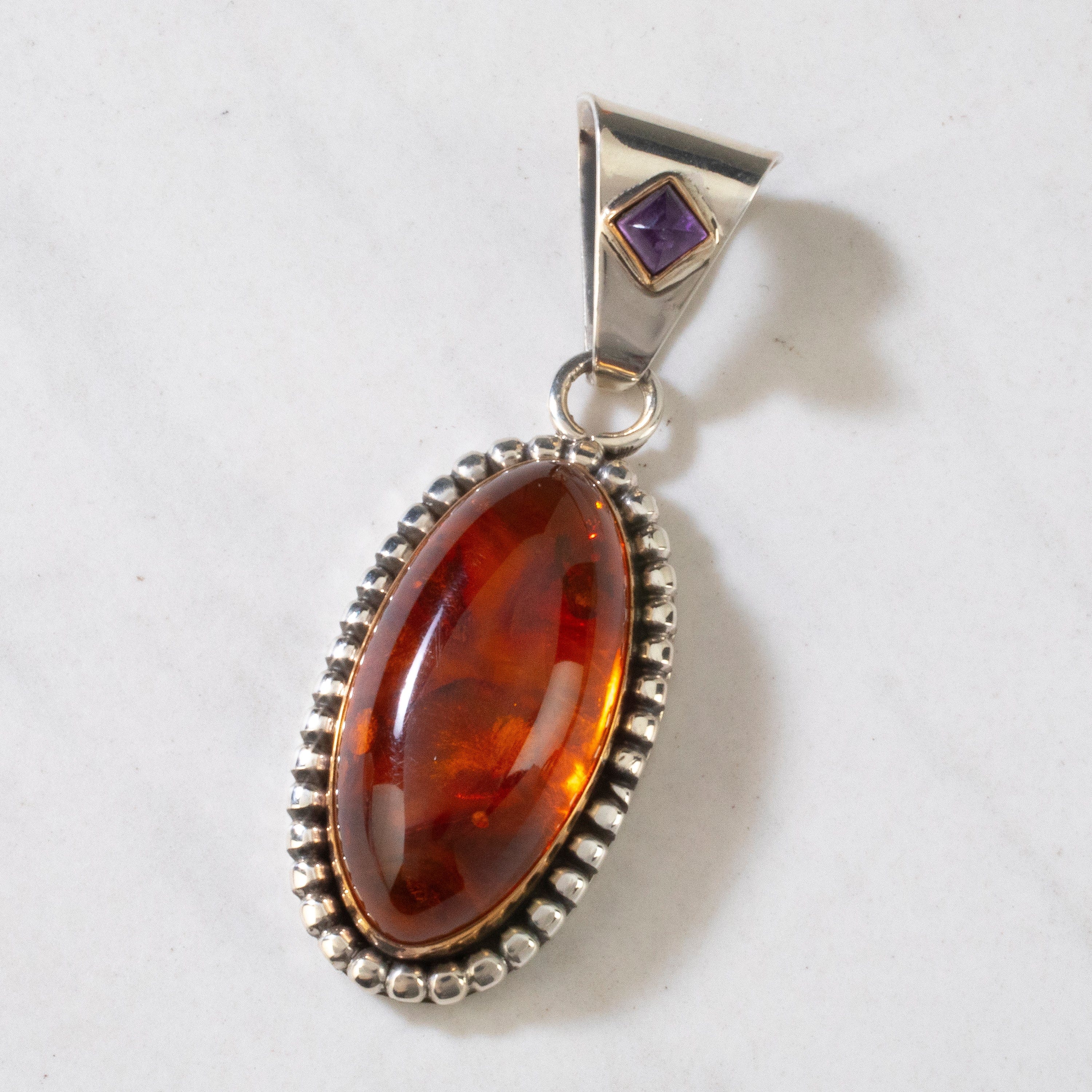 Kalifano Native American Jewelry Bobby Johnson Amber & Amethyst Navajo USA Native American Made 925 Sterling Silver Pendant NAN500.016