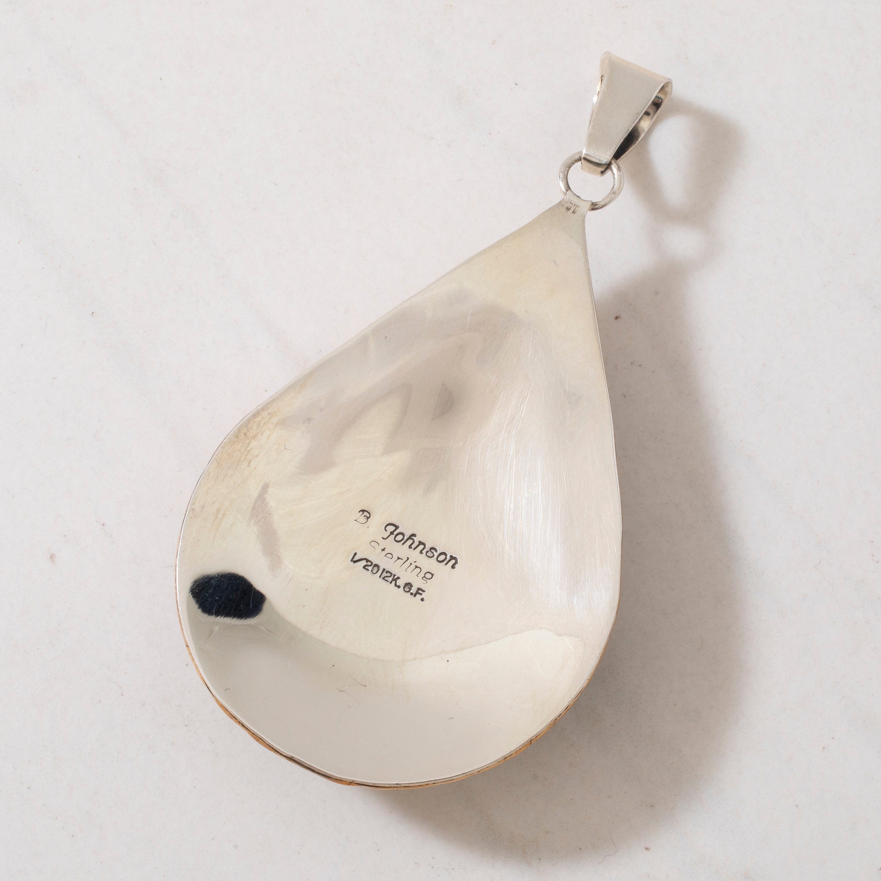 Kalifano Native American Jewelry Bobby Johnson Sleeping Beauty Turquoise Teardrop Navajo USA Native American Made 925 Sterling Silver & 12K Gold Filled Pendant NAN1800.026