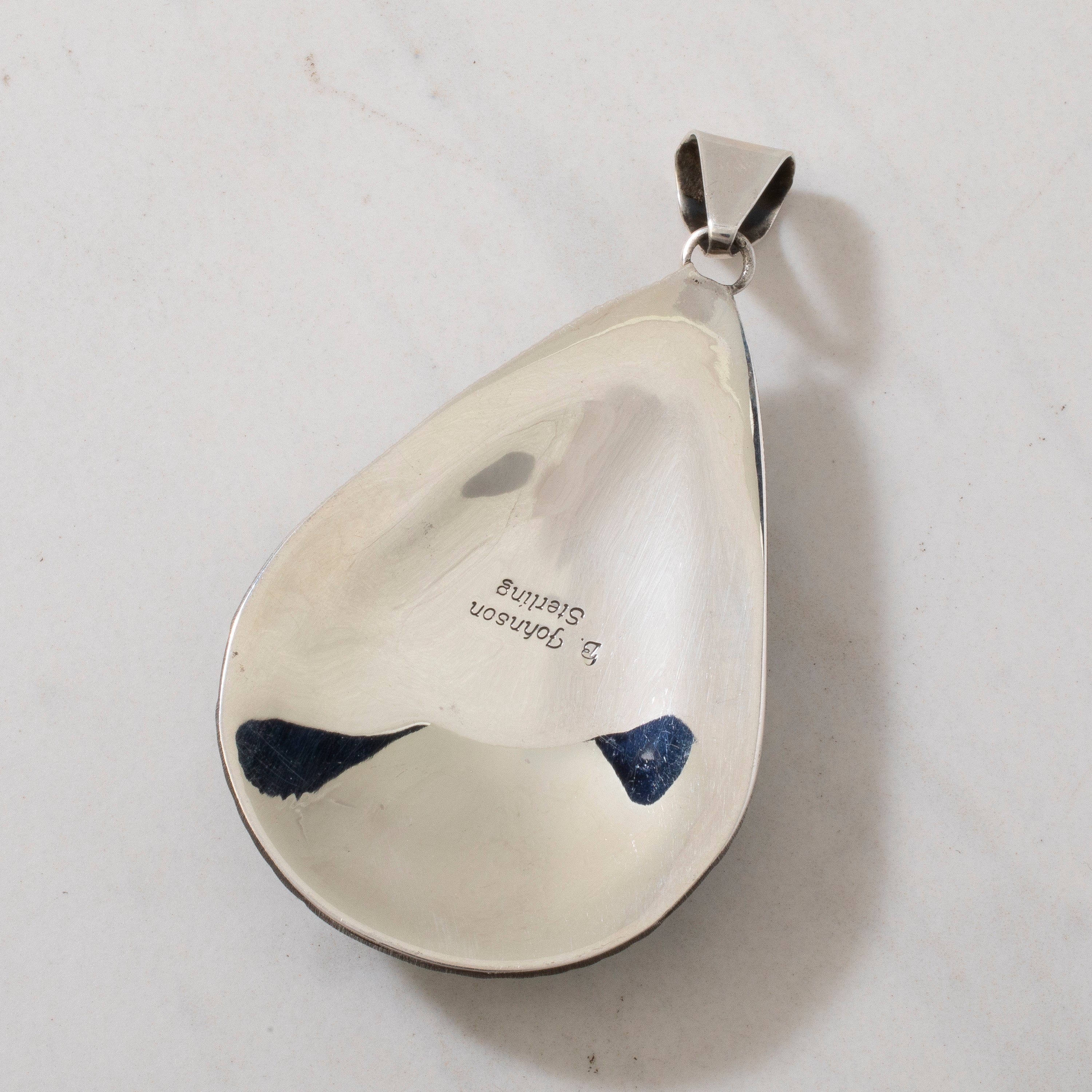 Kalifano Native American Jewelry Bobby Johnson Sleeping Beauty Turquoise Teardrop Navajo USA Native American Made 925 Sterling Silver Pendant NAN1600.005