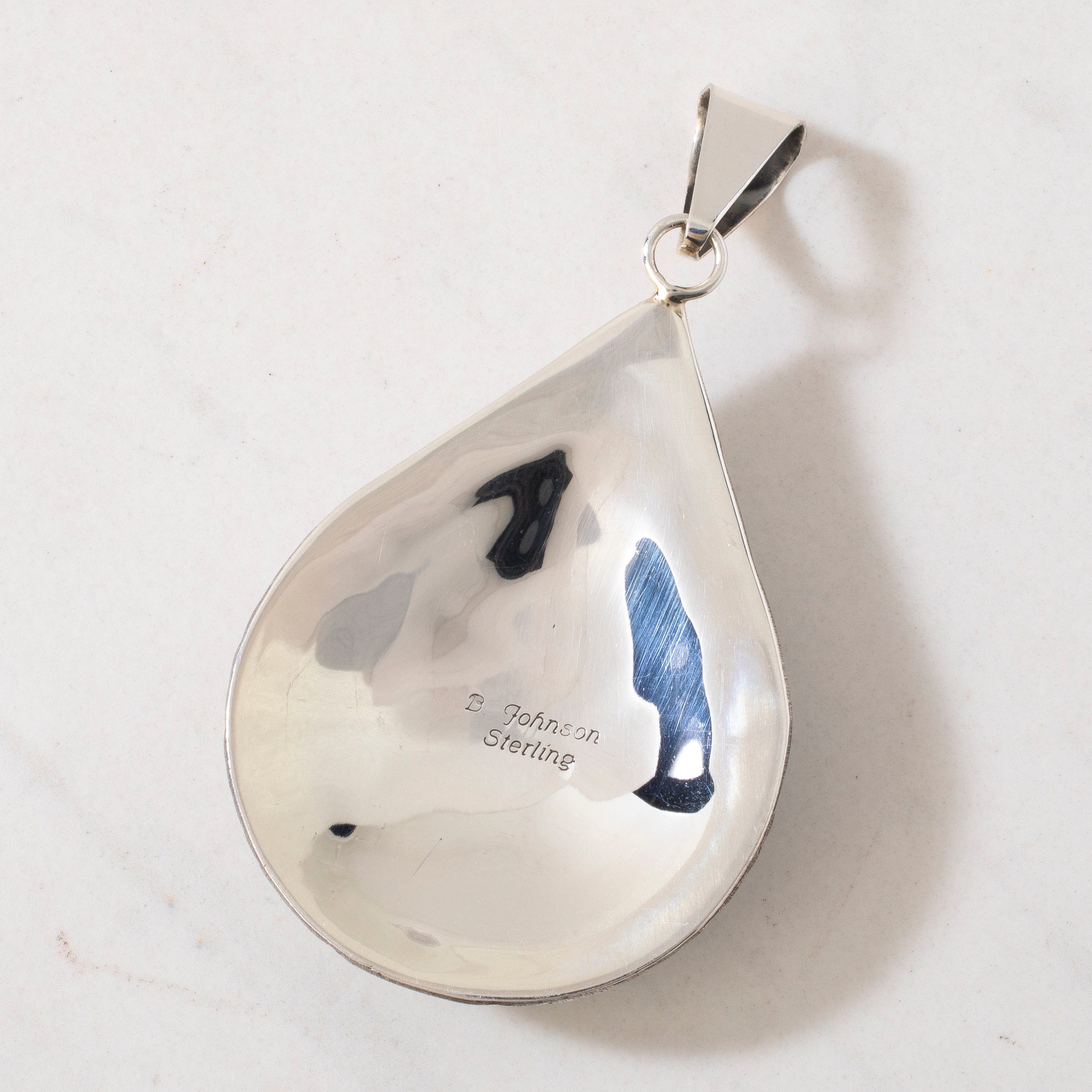 Kalifano Native American Jewelry Bobby Johnson Sleeping Beauty Turquoise Teardrop Navajo USA Native American Made 925 Sterling Silver Pendant NAN1800.023