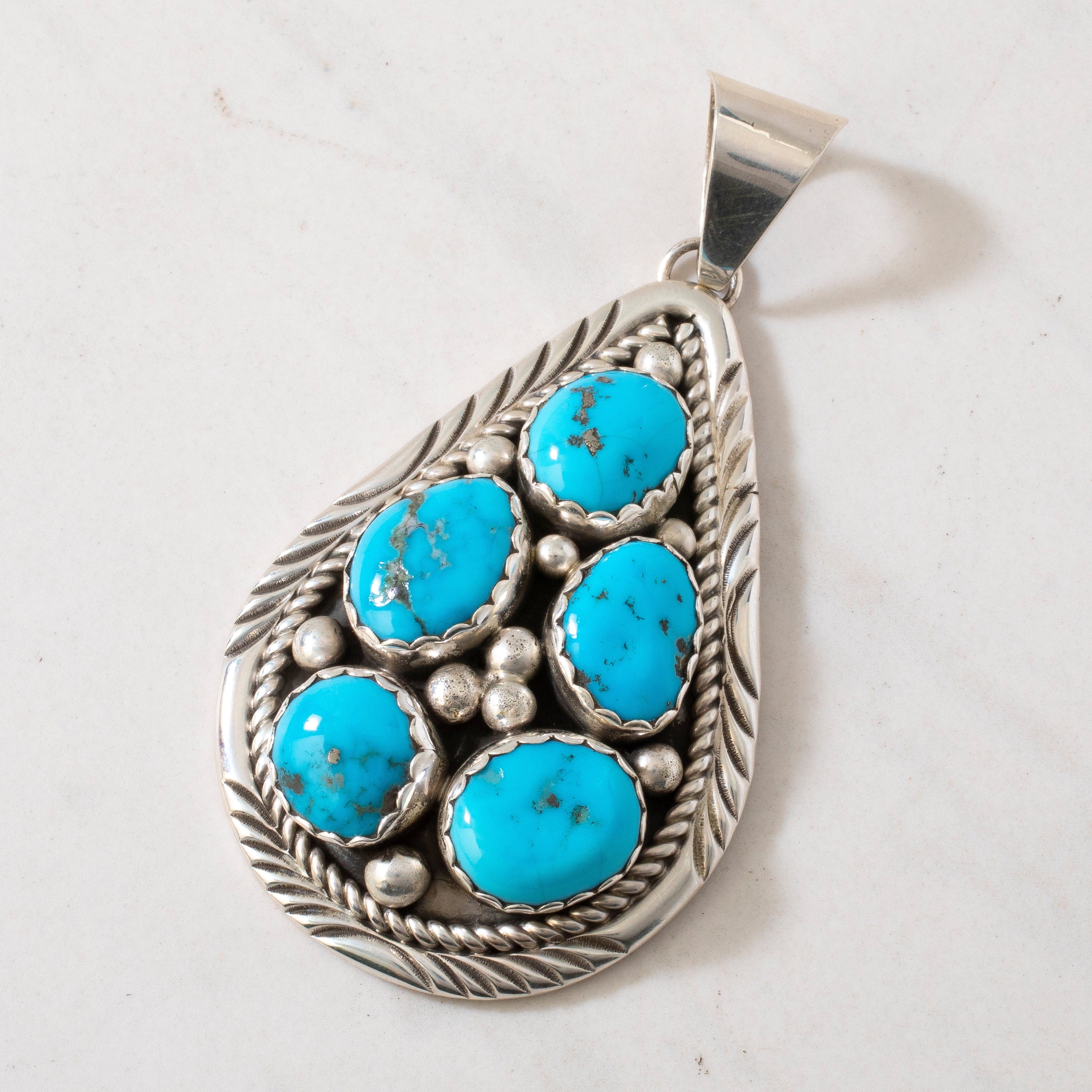 Kalifano Native American Jewelry Bobby Johnson Sleeping Beauty Turquoise Teardrop Navajo USA Native American Made 925 Sterling Silver Pendant NAN1800.024