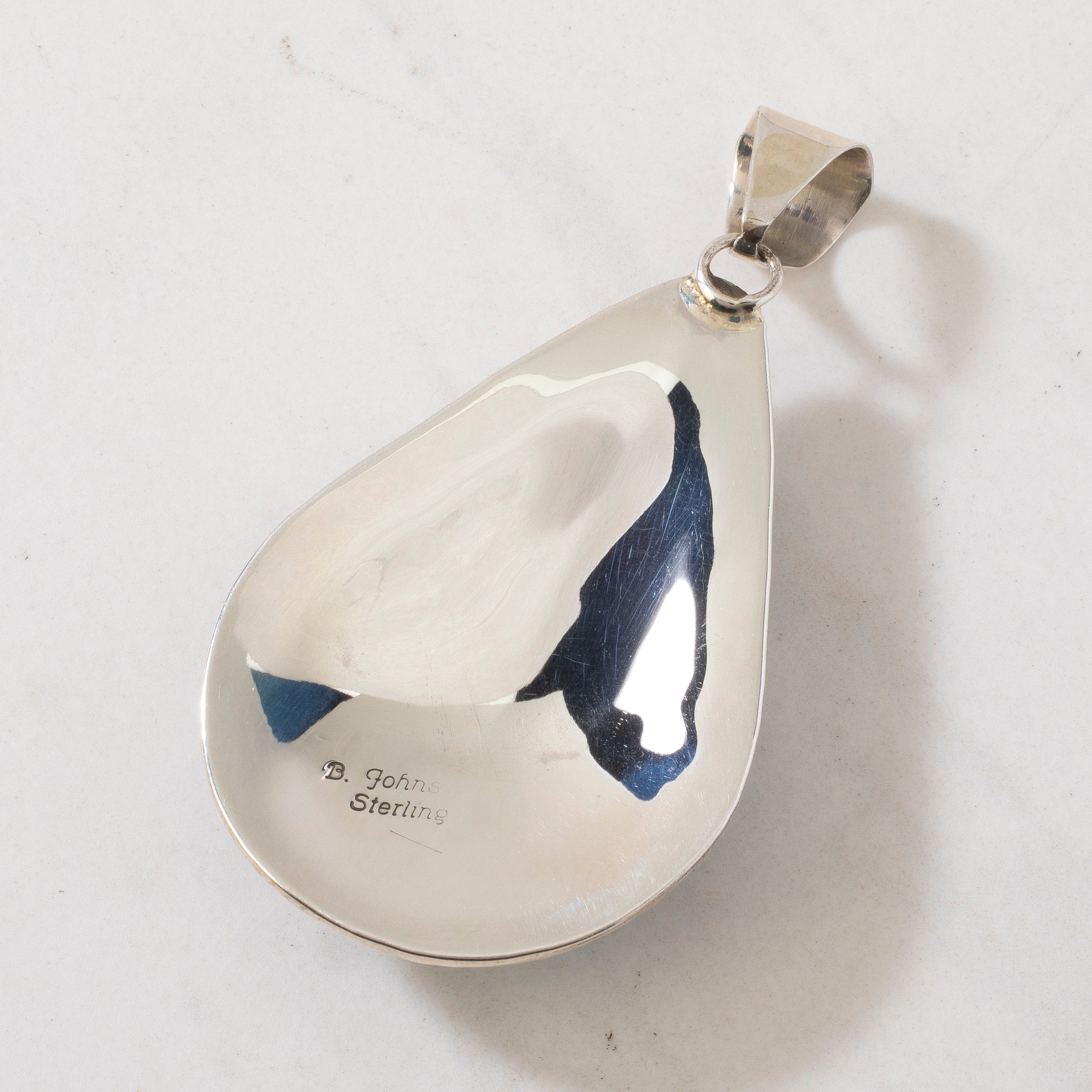 Kalifano Native American Jewelry Bobby Johnson Sleeping Beauty Turquoise Teardrop Navajo USA Native American Made 925 Sterling Silver Pendant NAN1800.024