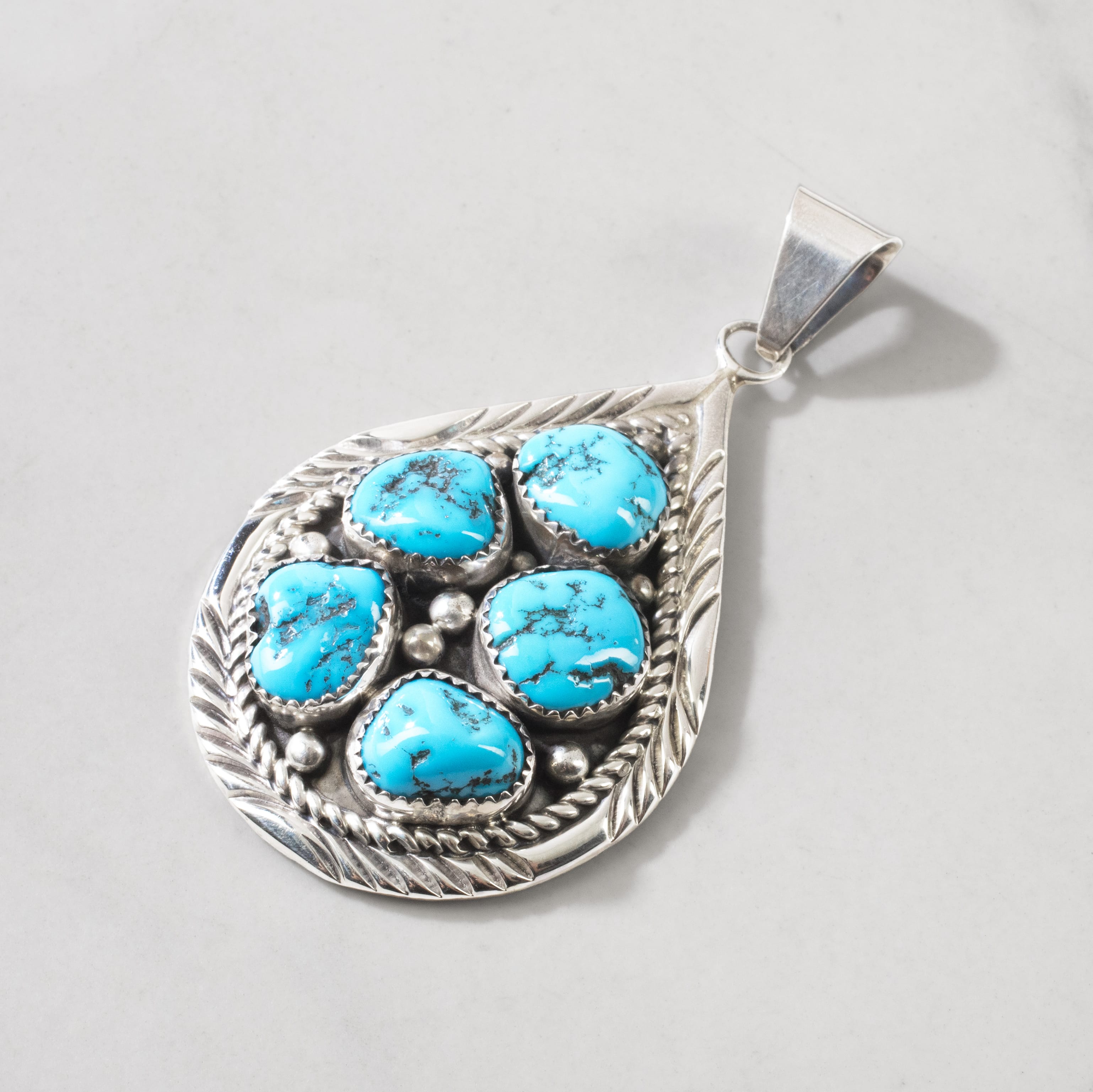 Kalifano Native American Jewelry Bobby Johnson Sleeping Beauty Turquoise Teardrop Navajo USA Native American Made 925 Sterling Silver Pendant NAN1800.025
