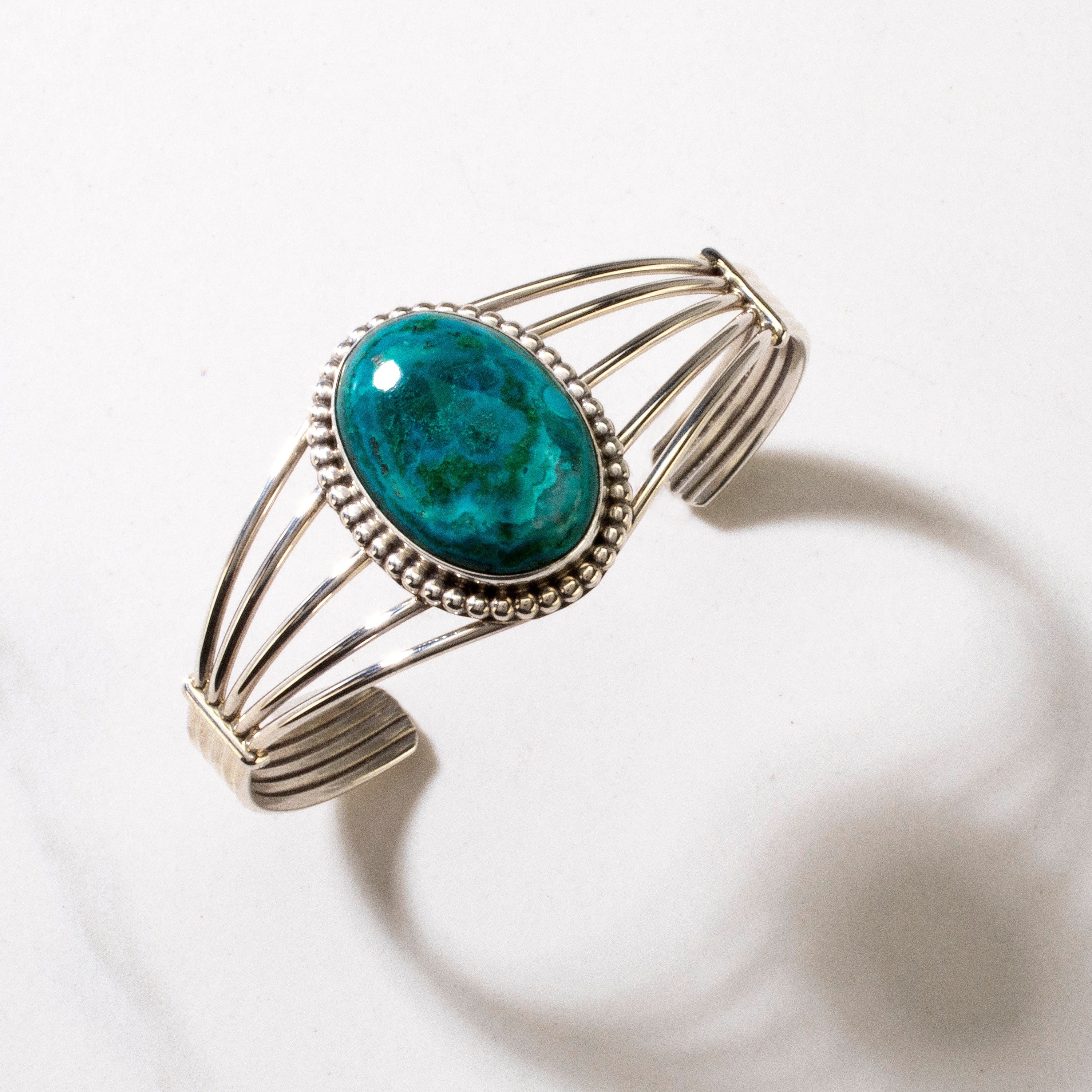 Kalifano Native American Jewelry Chrysocolla Cabochon Navajo USA Native American Made 925 Sterling Silver Cuff NAB600.014