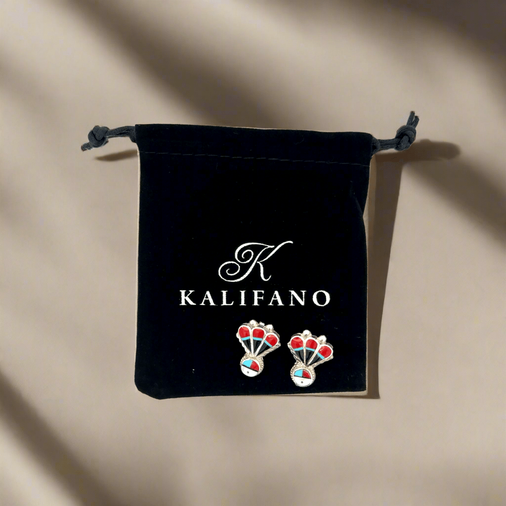 Kalifano Native American Jewelry Clarence Pedro Sunface Multi Gem Zuni USA Native American Made 925 Sterling Silver Earrings with Stud Backing NAE600.023