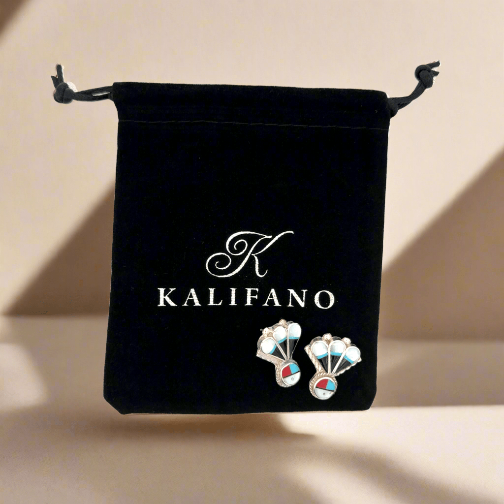 Kalifano Native American Jewelry Clarence Pedro Sunface Multi Gem Zuni USA Native American Made 925 Sterling Silver Earrings with Stud Backing NAE600.024