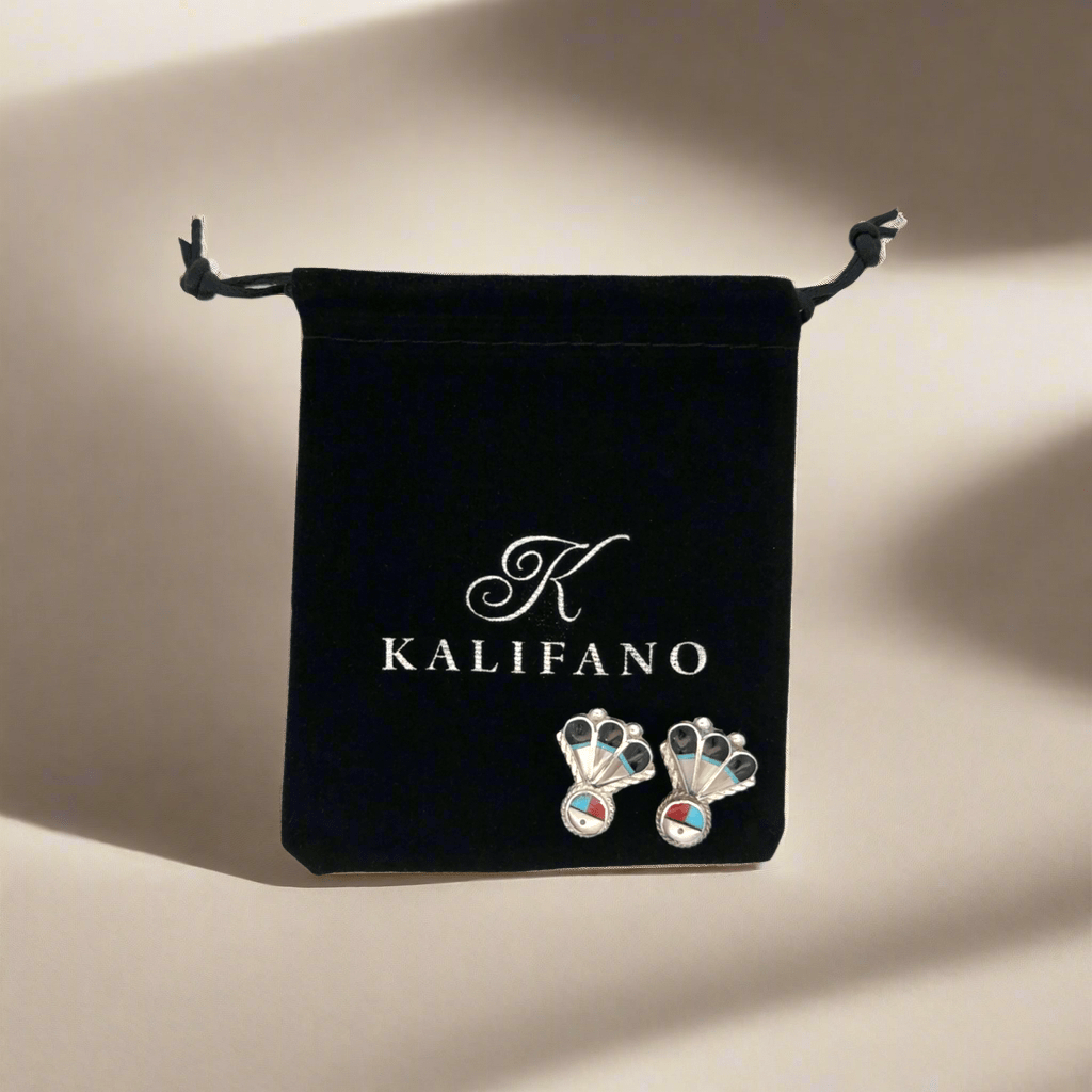 Kalifano Native American Jewelry Clarence Pedro Sunface Multi Gem Zuni USA Native American Made 925 Sterling Silver Earrings with Stud Backing NAE600.025