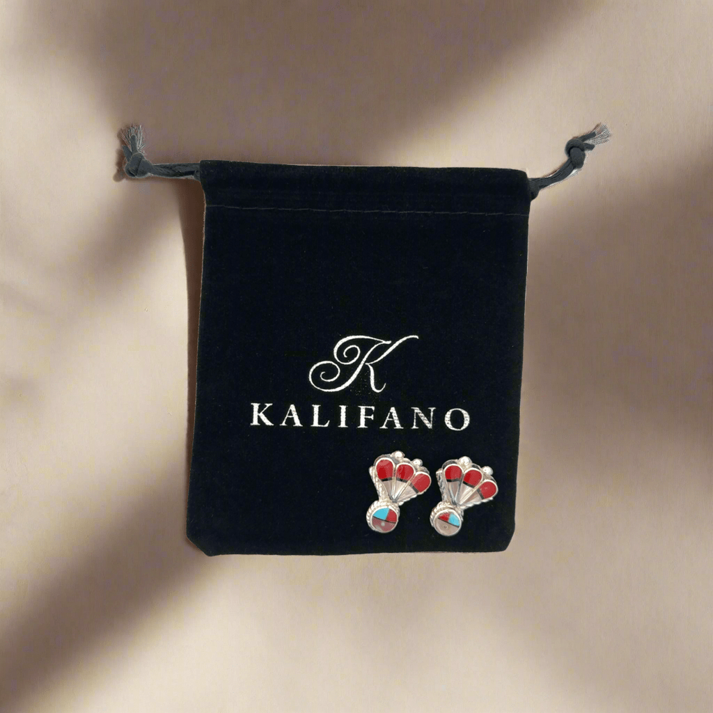 Kalifano Native American Jewelry Clarence Pedro Sunface Multi Gem Zuni USA Native American Made 925 Sterling Silver Earrings with Stud Backing NAE600.026