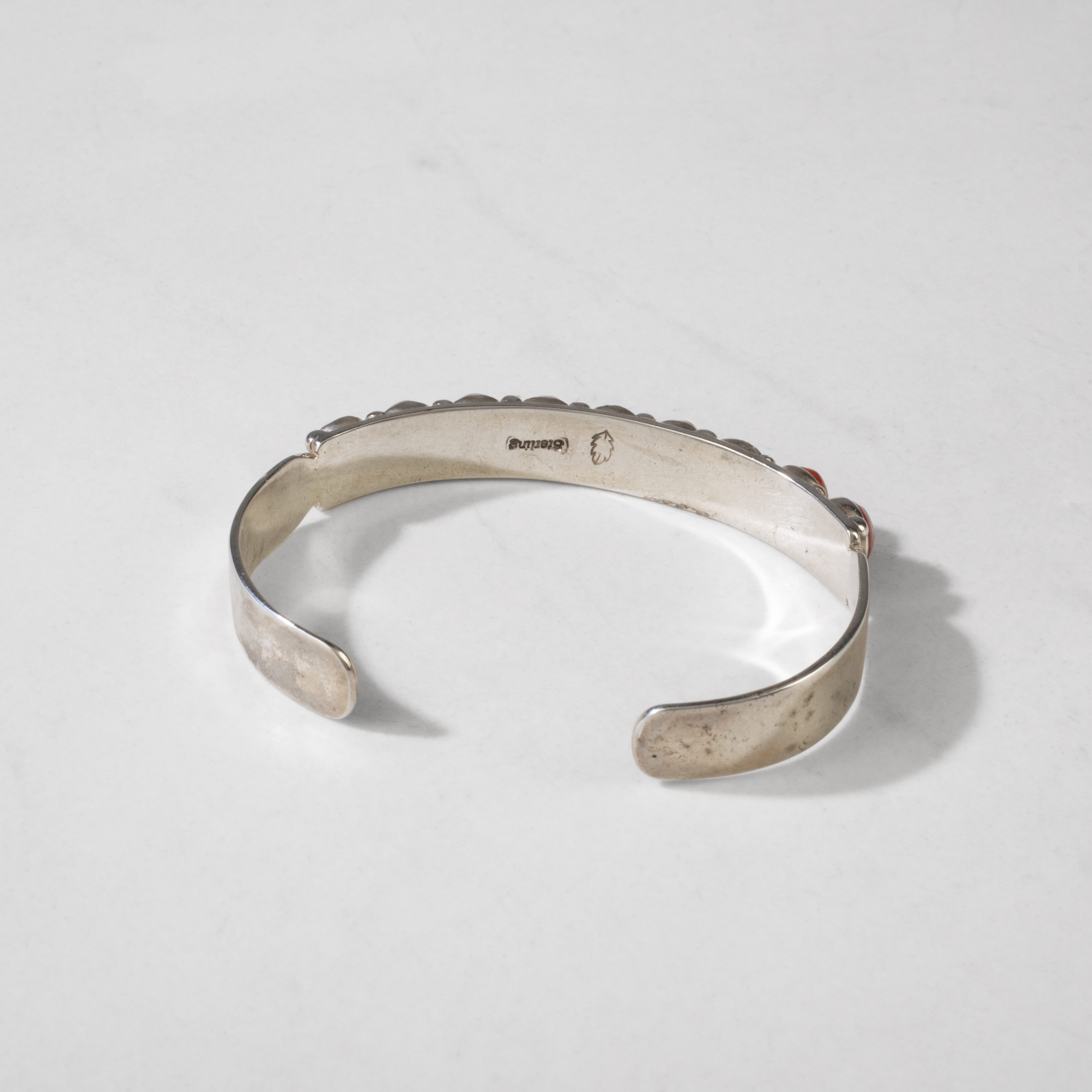 Kalifano Native American Jewelry Coral USA Native American Made 925 Sterling Silver Cuff NAB1400.022