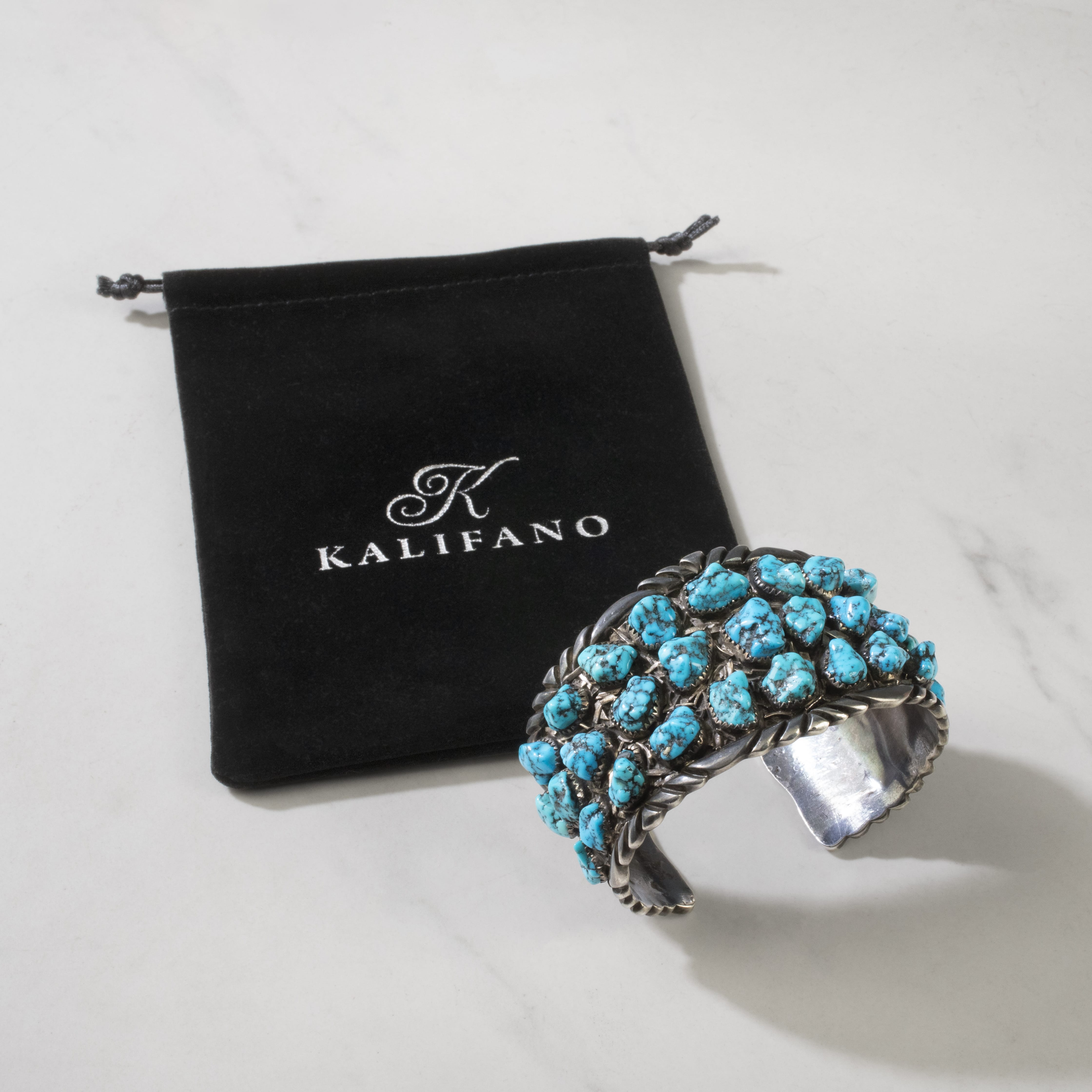 Kalifano Native American Jewelry Delbert Gordon Kingman Turquoise Navajo USA Native American Made 925 Sterling Silver Cuff NAB7000.001