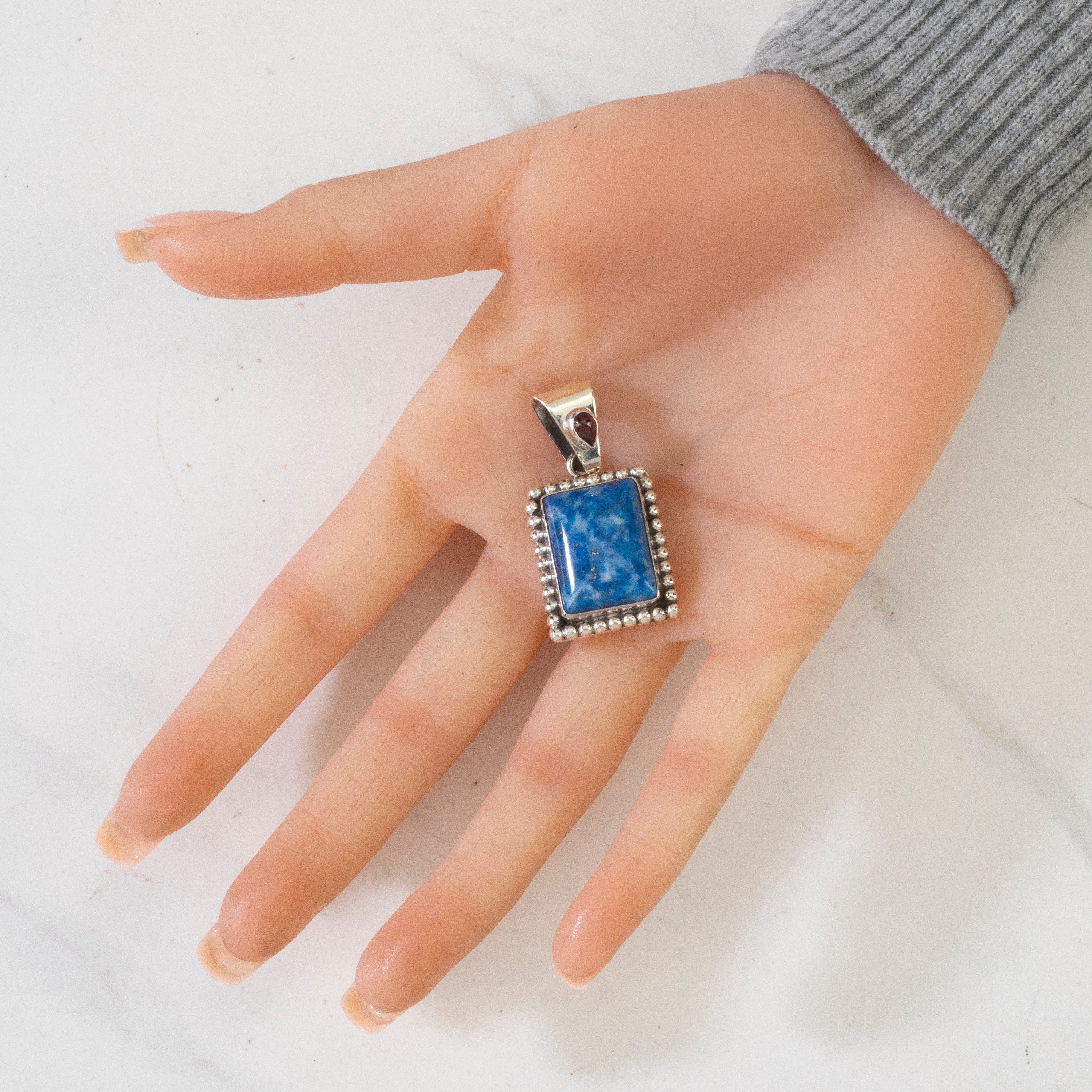 Kalifano Native American Jewelry Denim Lapis & Amber Navajo USA Native American Made 925 Sterling Silver Pendant NAN500.019