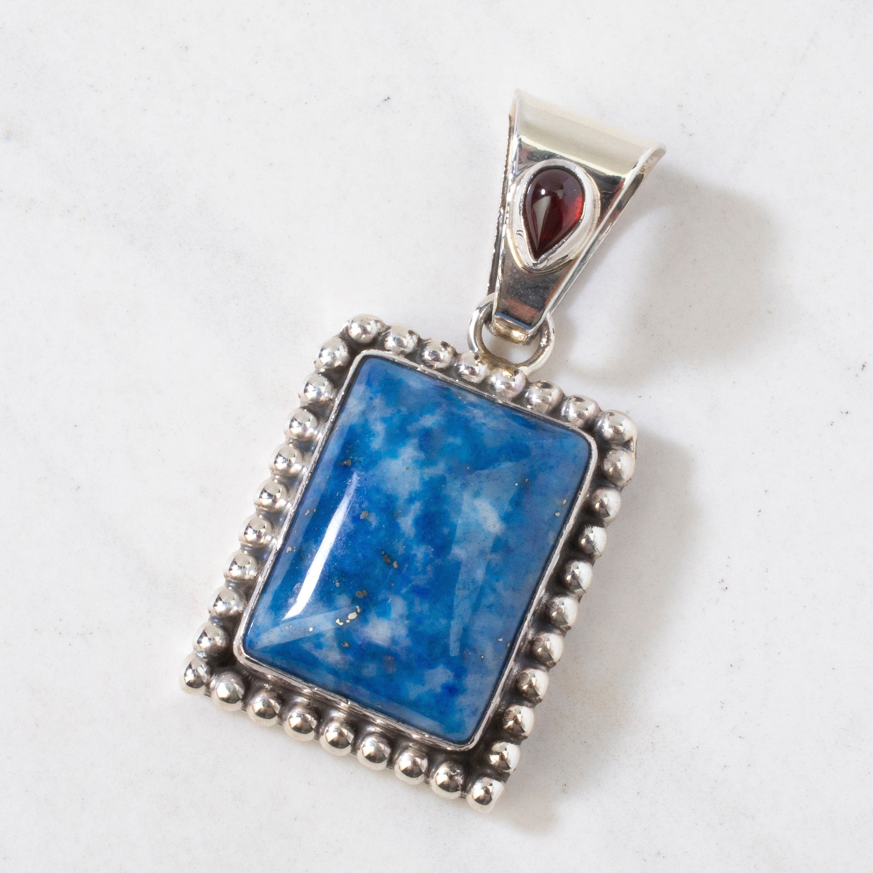 Kalifano Native American Jewelry Denim Lapis & Amber Navajo USA Native American Made 925 Sterling Silver Pendant NAN500.019