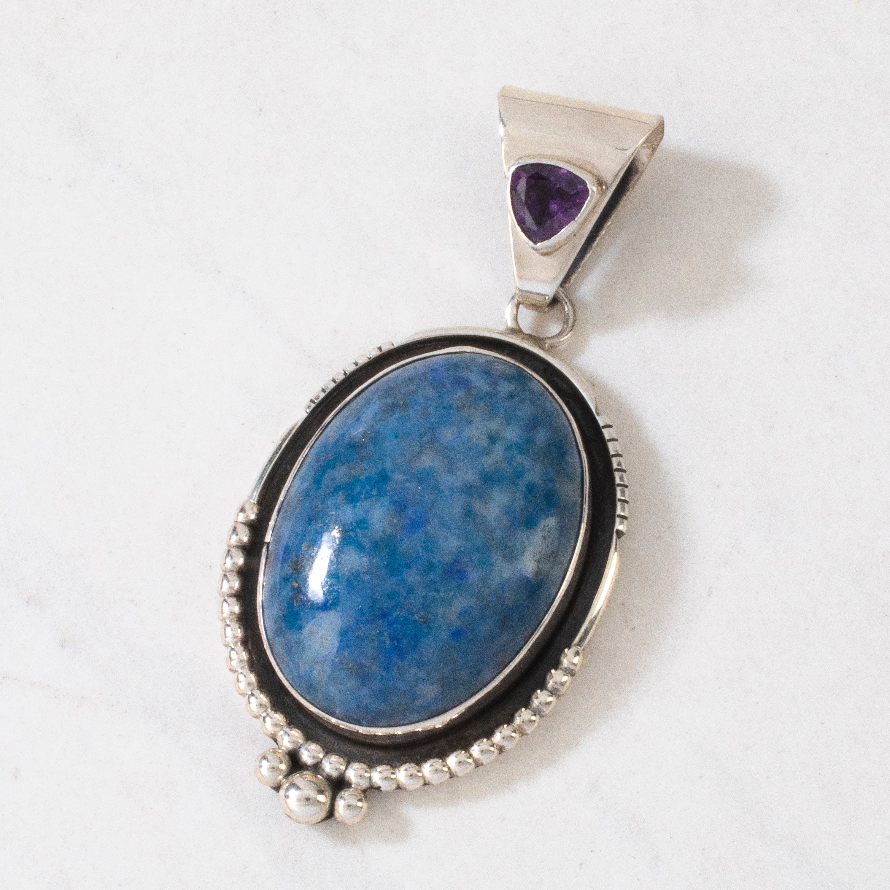 Kalifano Native American Jewelry Denim Lapis Navajo USA Native American Made 925 Sterling Silver Pendant NAN650.005