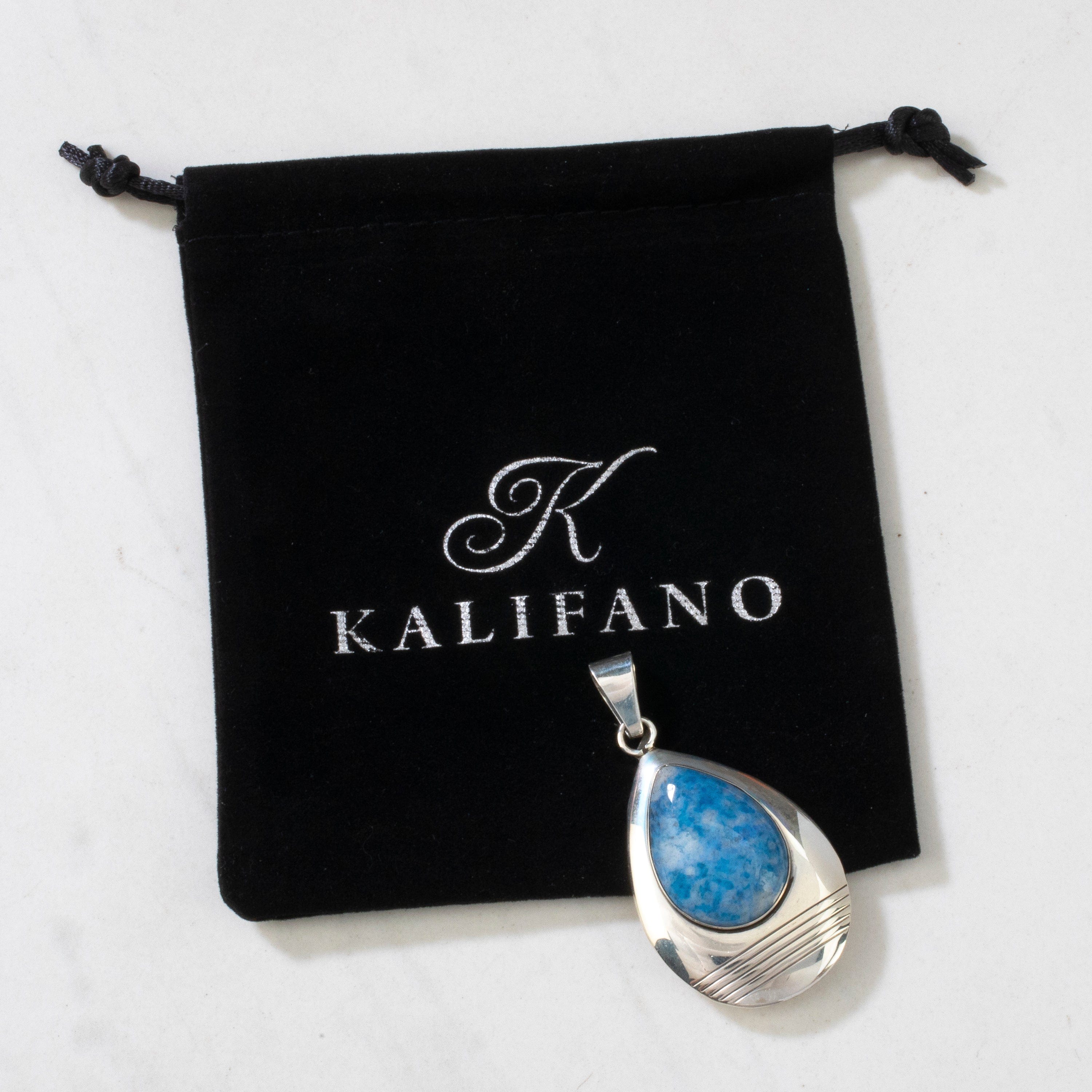 Kalifano Native American Jewelry Ella Peter Denim Lapis Navajo Teardrop USA Native American Made 925 Sterling Silver Pendant NAN350.005