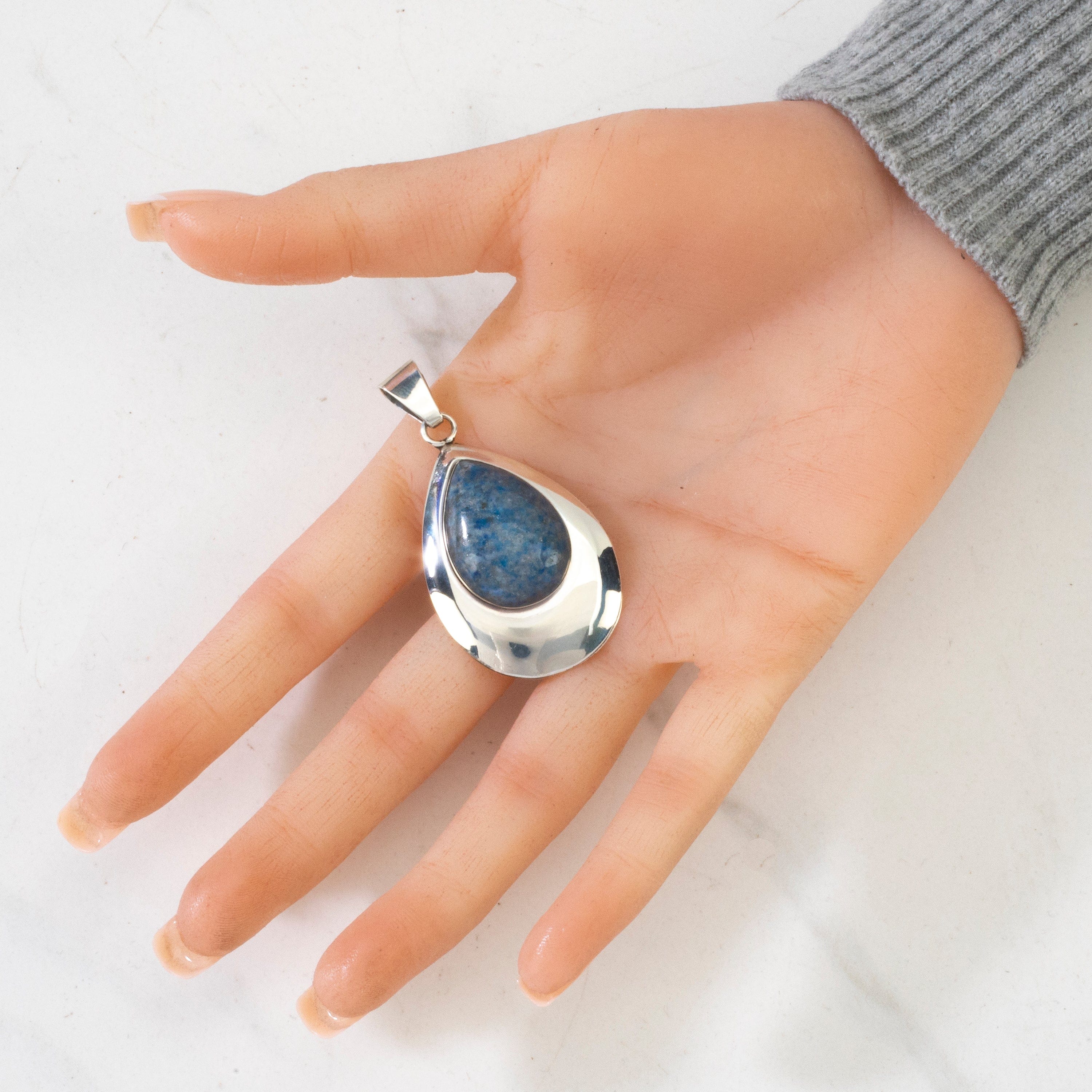 Kalifano Native American Jewelry Ella Peter Denim Lapis Navajo Teardrop USA Native American Made 925 Sterling Silver Pendant NAN350.010