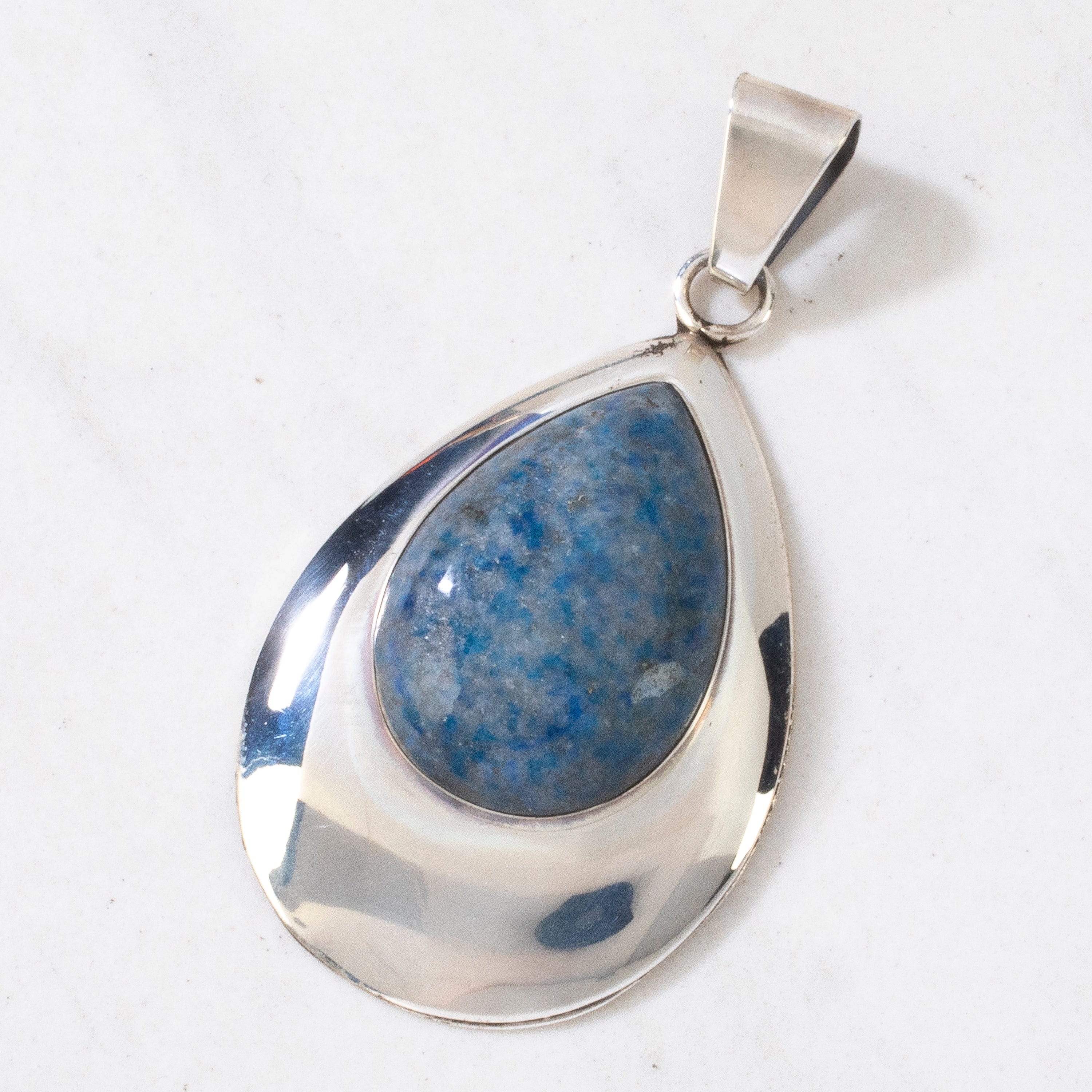 Kalifano Native American Jewelry Ella Peter Denim Lapis Navajo Teardrop USA Native American Made 925 Sterling Silver Pendant NAN350.010