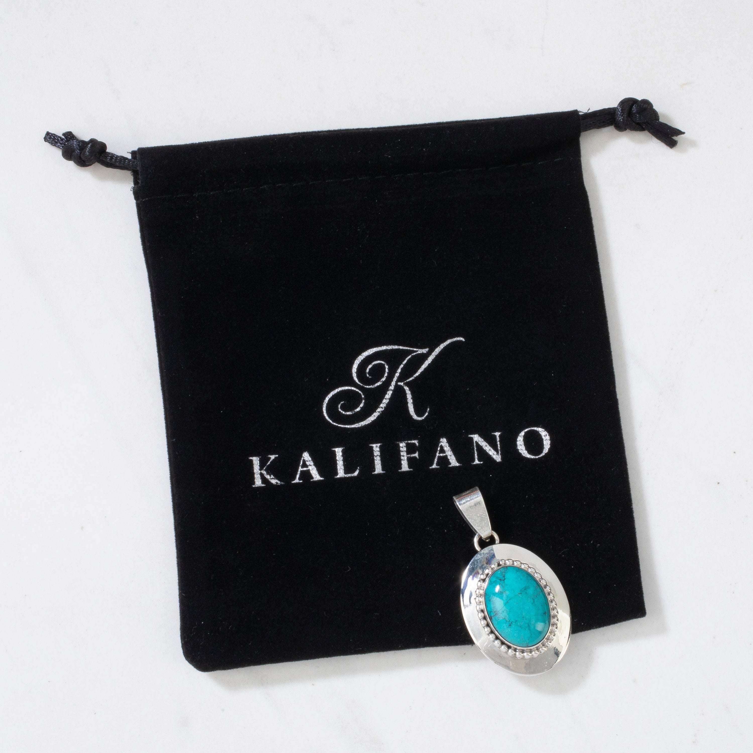Kalifano Native American Jewelry Ella Peter Kingman Turquoise USA Native American Made 925 Sterling Silver Pendant NAN300.016