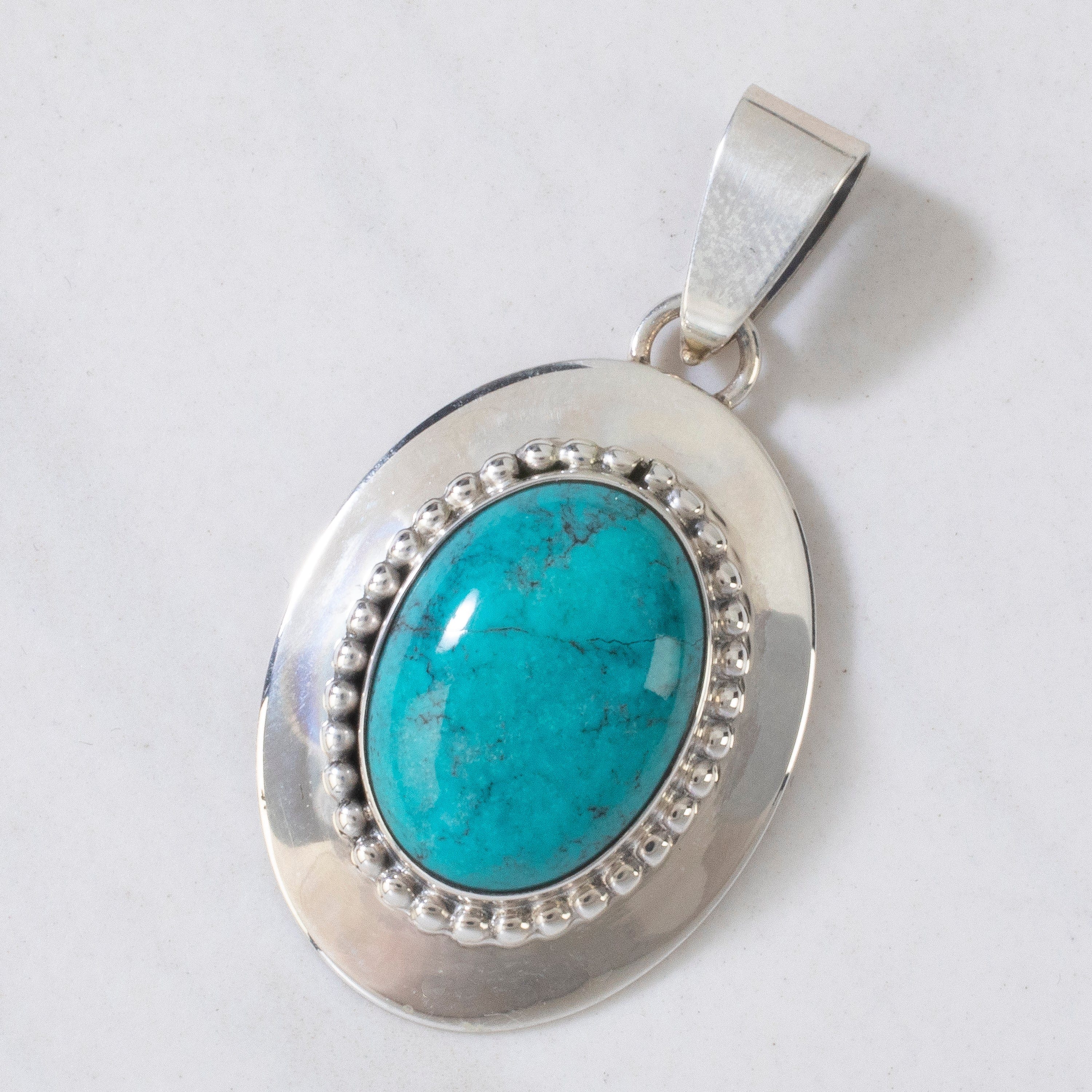 Kalifano Native American Jewelry Ella Peter Kingman Turquoise USA Native American Made 925 Sterling Silver Pendant NAN300.016